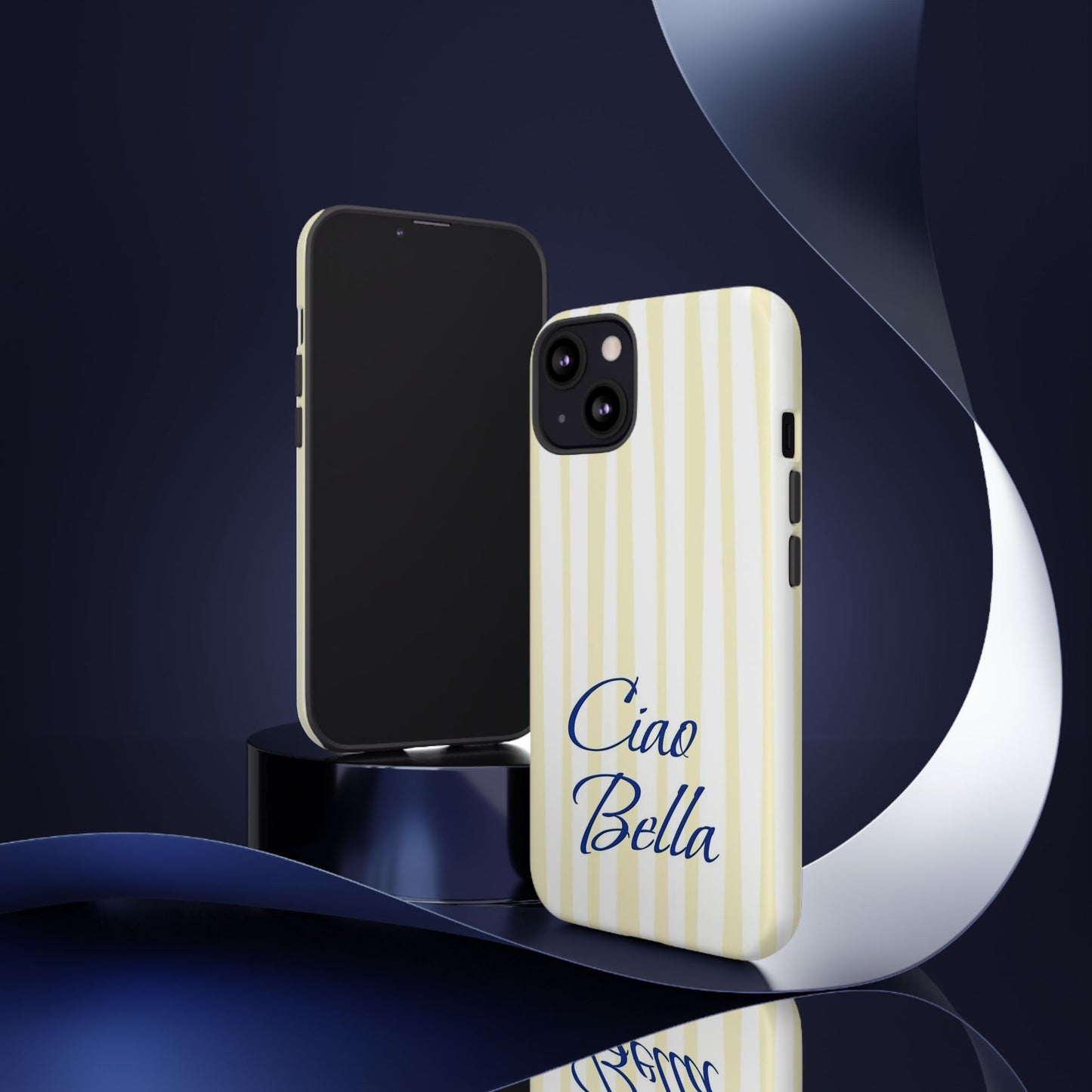 Ciao Bella Phone Case – Striped Elegant Italian Script Protective Cover