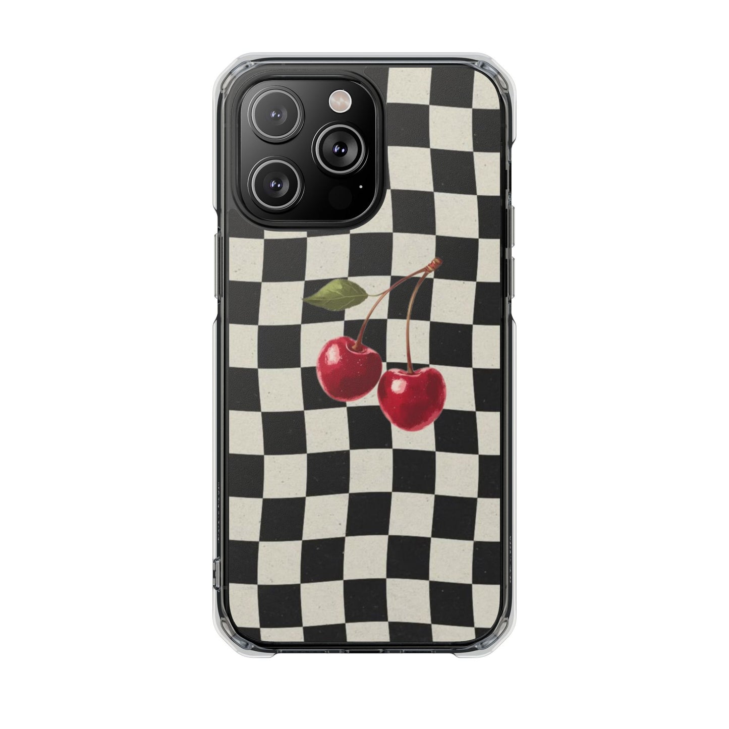 Checkered Cherry Clear Magnetic Impact Phone Case