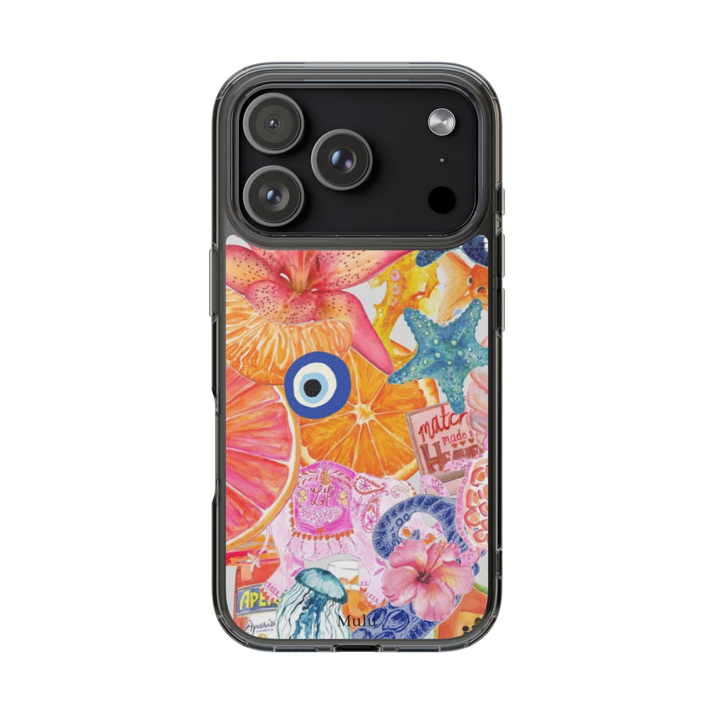 Clear Impact-Resistant Phone Case — Colorful Tropical Collage Design