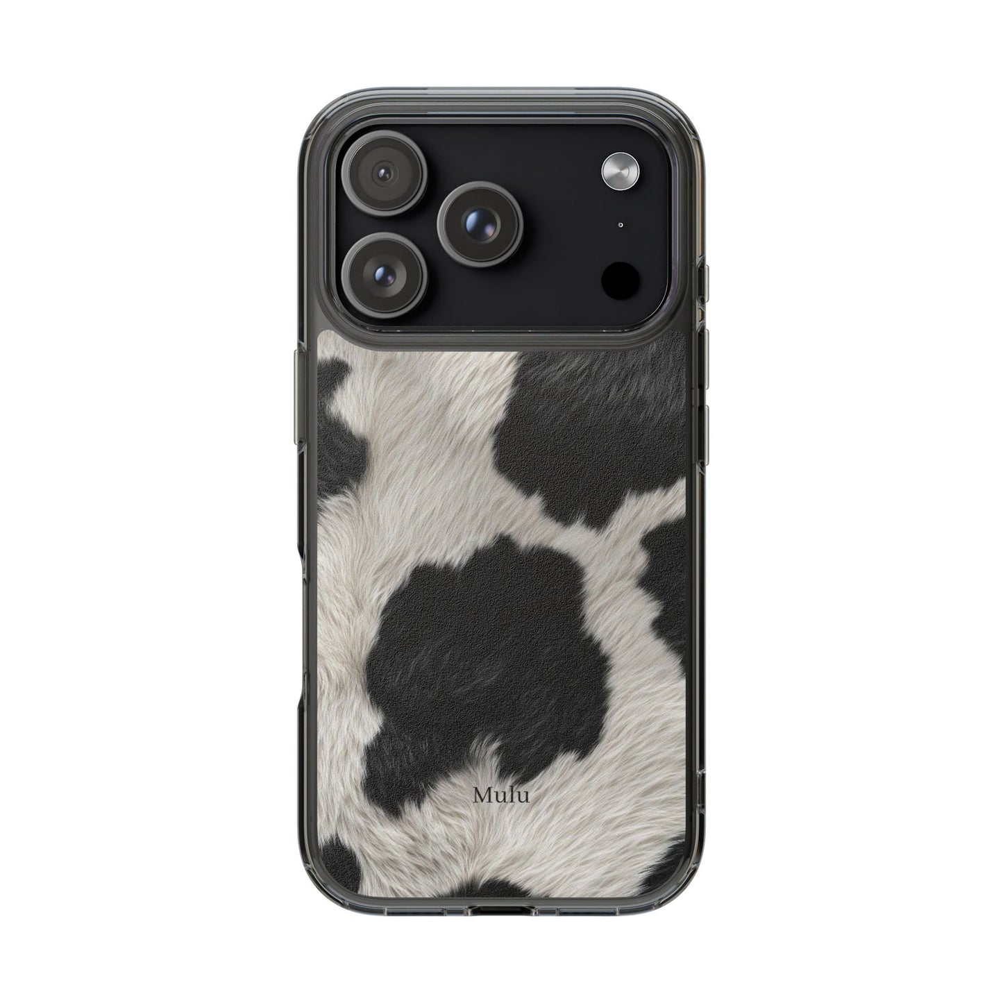Cow Print Clear Impact Phone Case — Faux Fur Black & White Protection