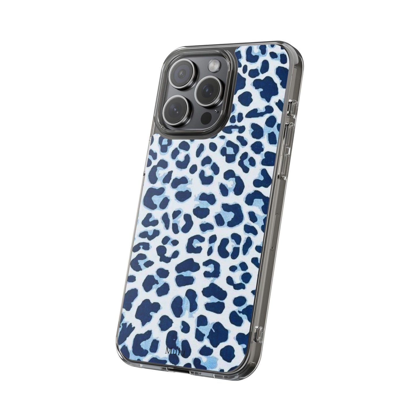 Clear Impact-Resistant Phone Case — Blue Watercolor Leopard Print