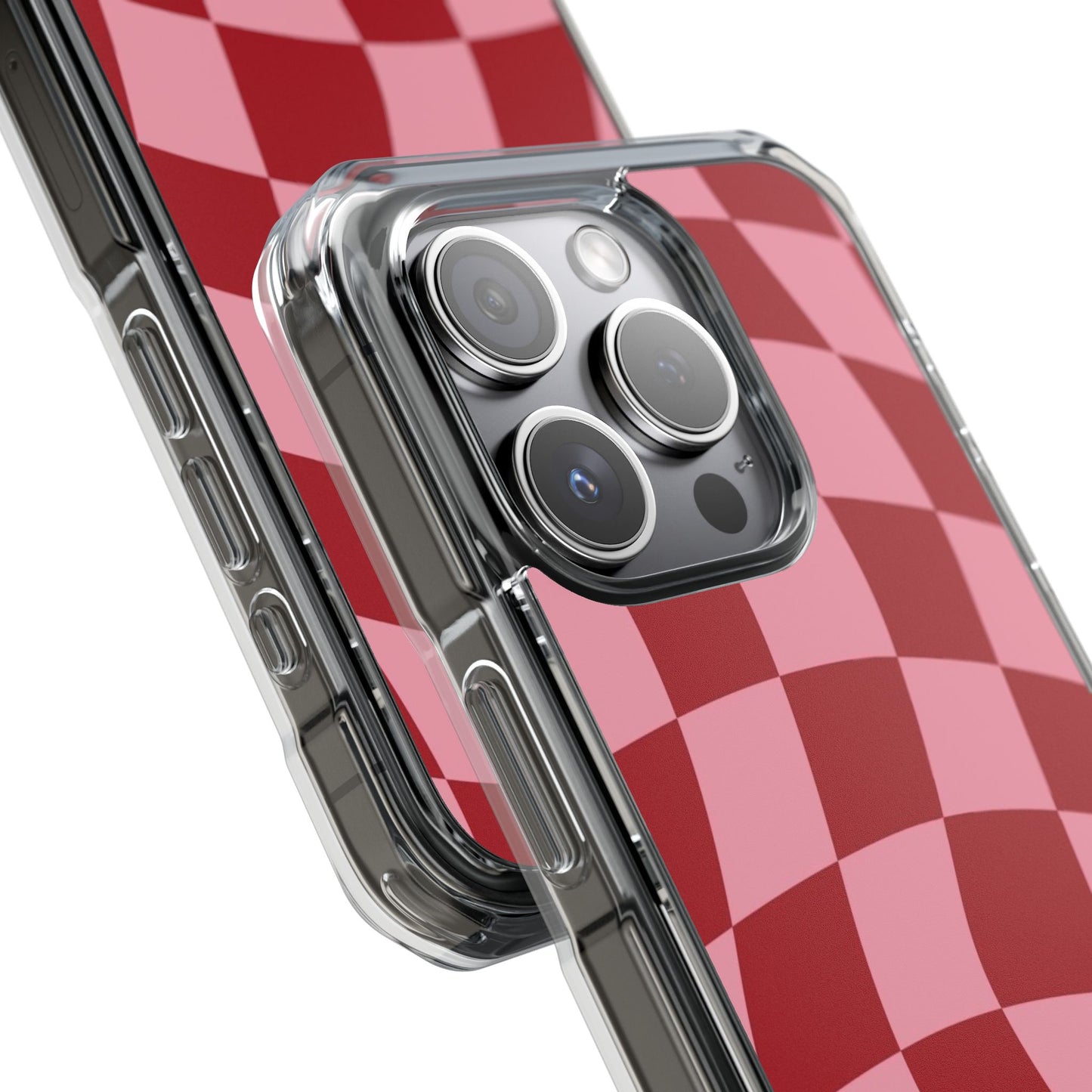 Clear Magnetic Phone Case — Red & Pink Wavy Check Pattern