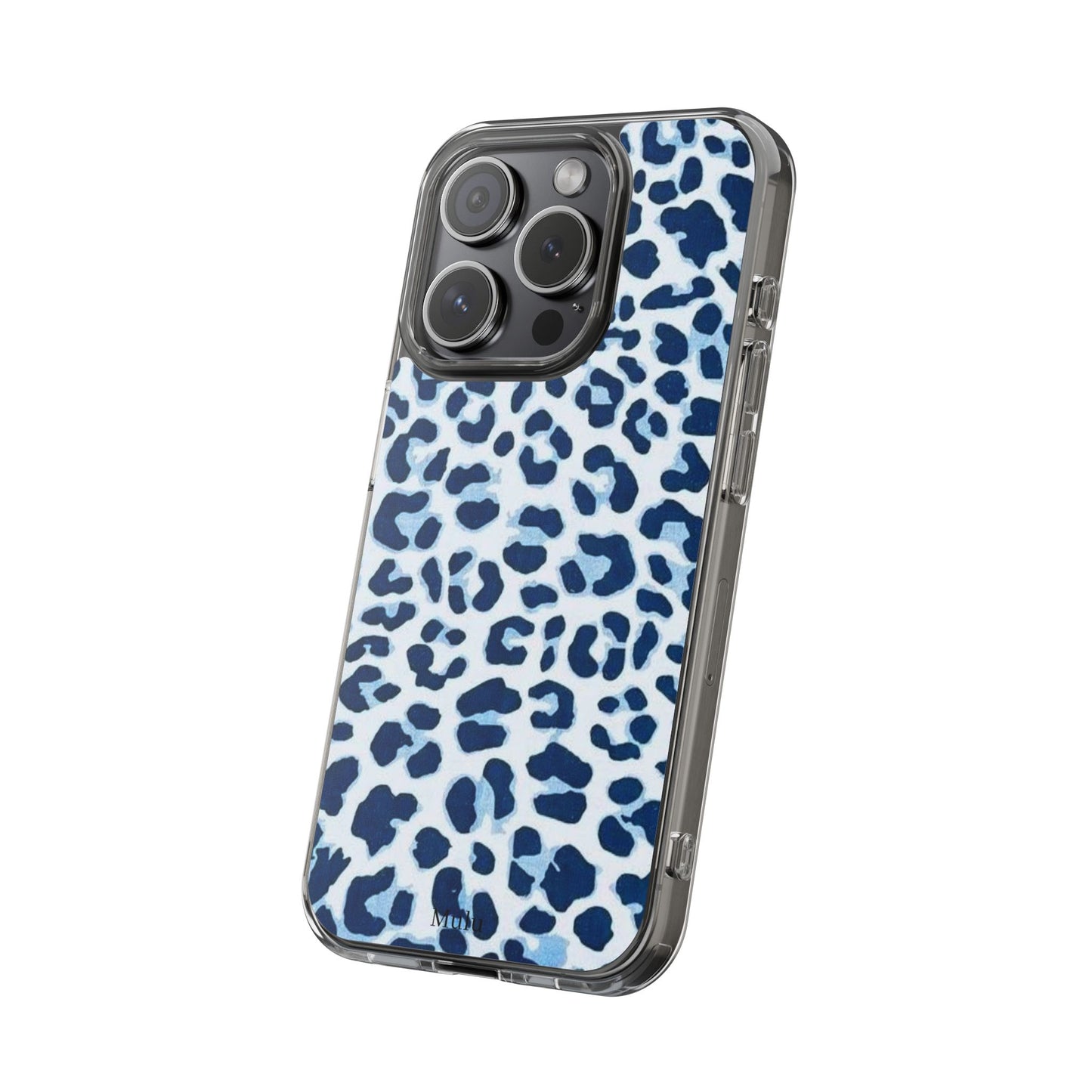 Clear Impact-Resistant Phone Case — Blue Watercolor Leopard Print