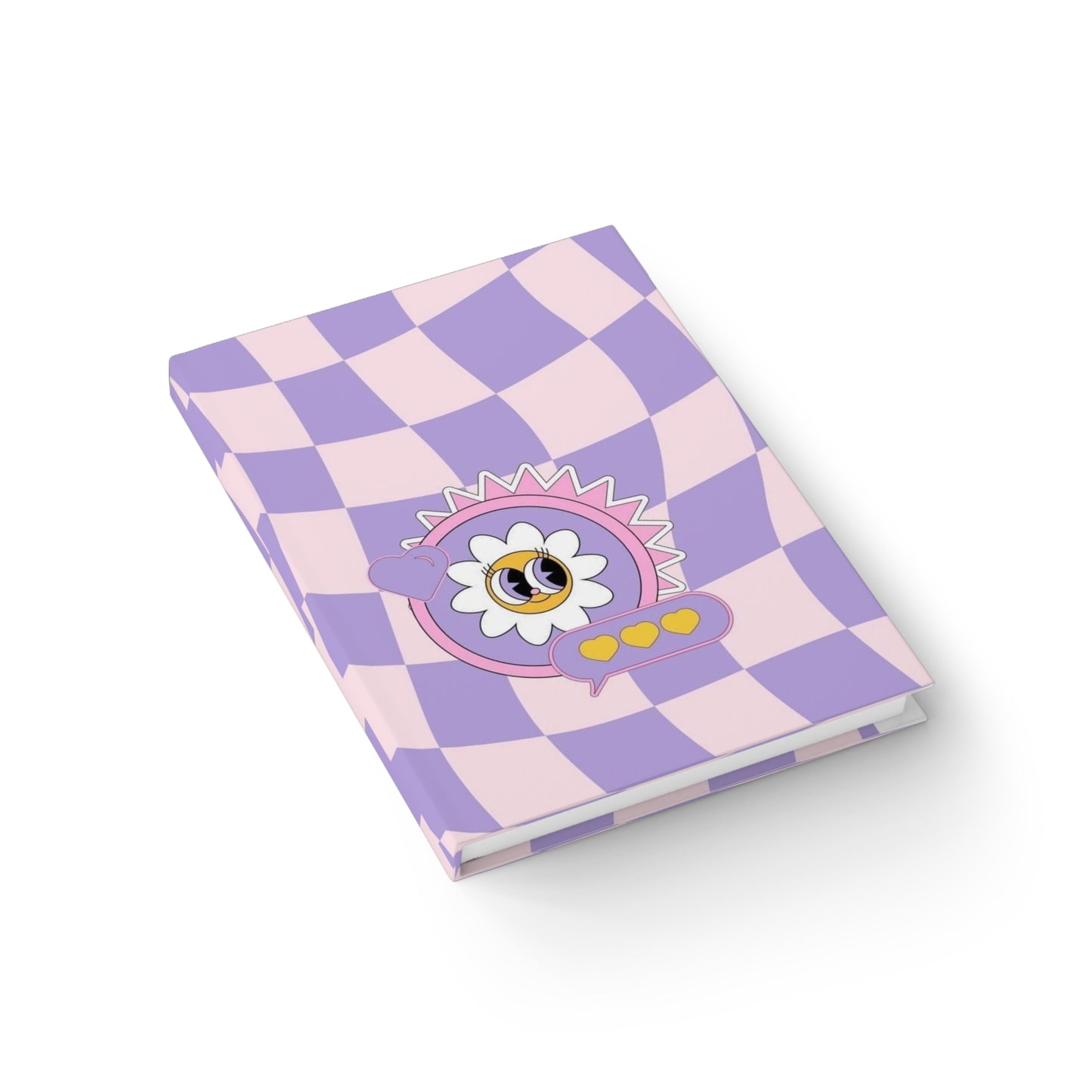 Purple Checker Daisy Journal — Cute Retro Floral Ruled Notebook