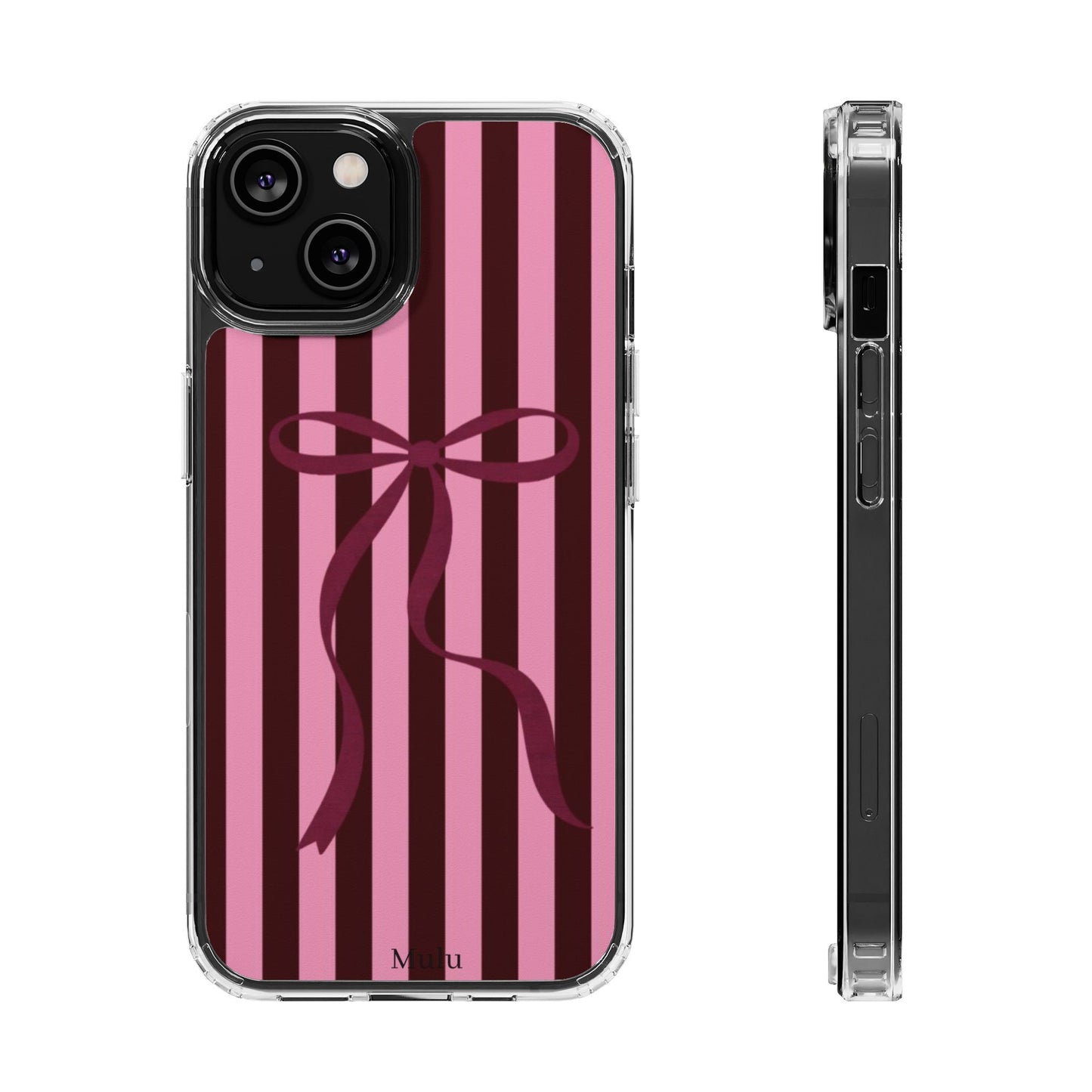 Pink Striped Ribbon Clear Impact-Resistant Phone Case
