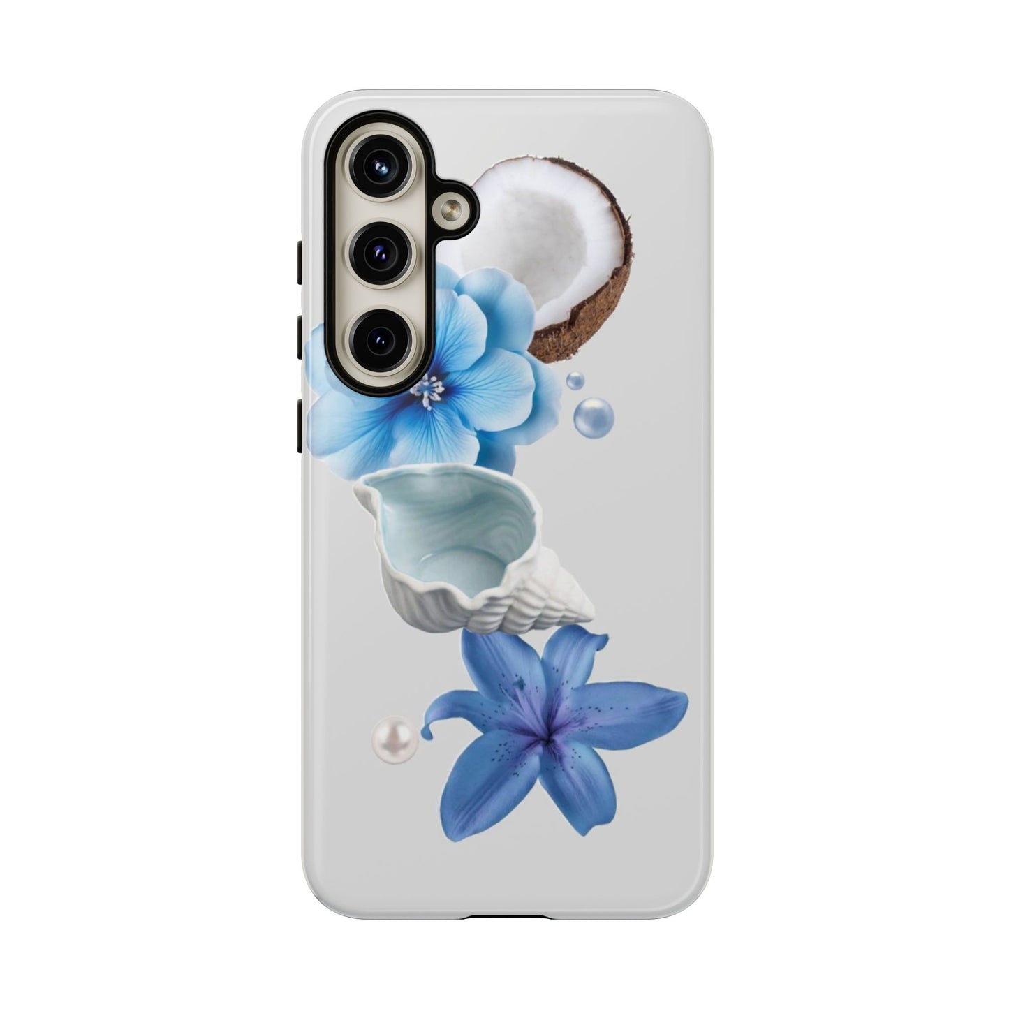 Tropical Blue Floral Phone Case — Coconut, Shell & Starfish Design
