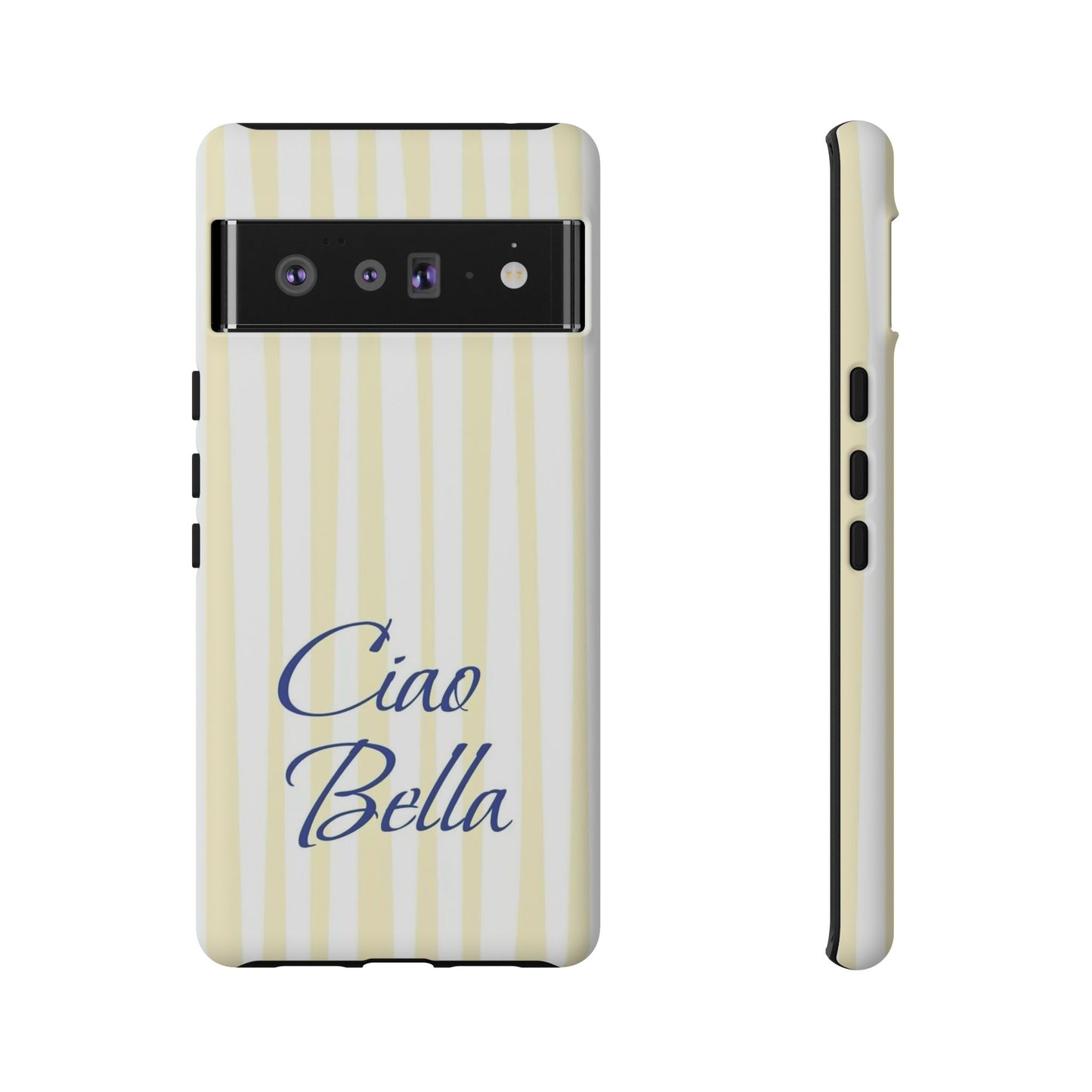 Ciao Bella Phone Case – Striped Elegant Italian Script Protective Cover