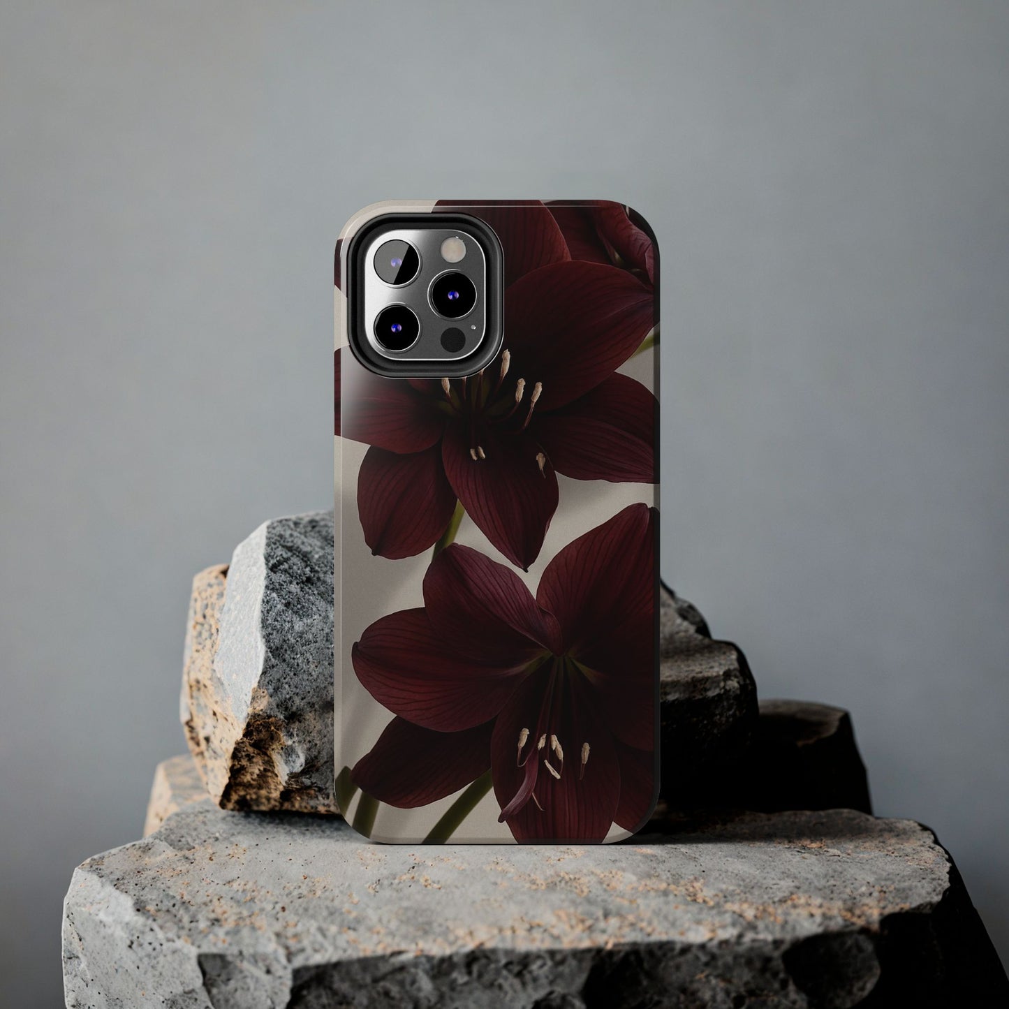 Amaryllis Noir Tough Phone Case — Dark Burgundy Floral Protective Cover