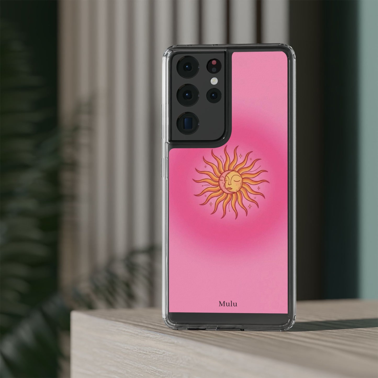 Pink Sun Phone Case — Radiant Sunburst Impact-Resistant Clear Case