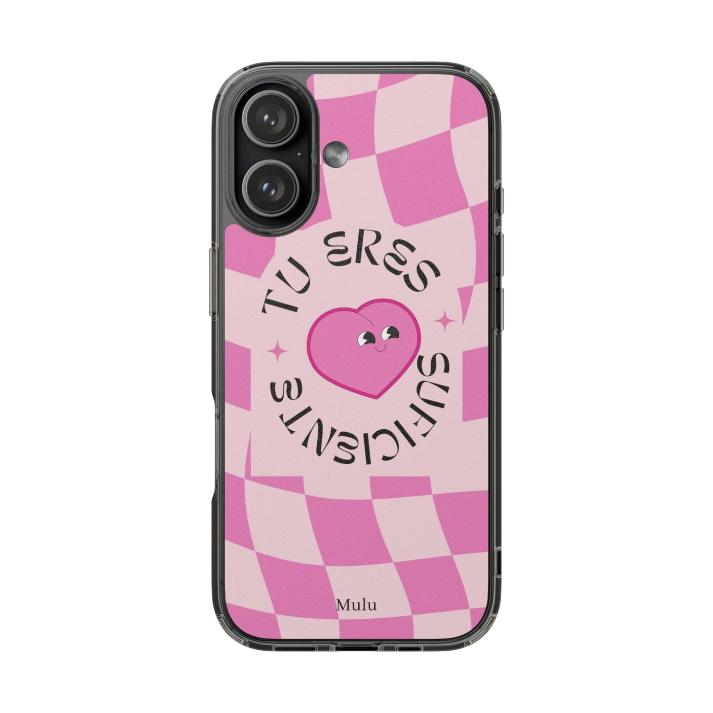 Clear Impact-Resistant Phone Case — Pink Checkerheart “Tu Eres Suficiente” Design