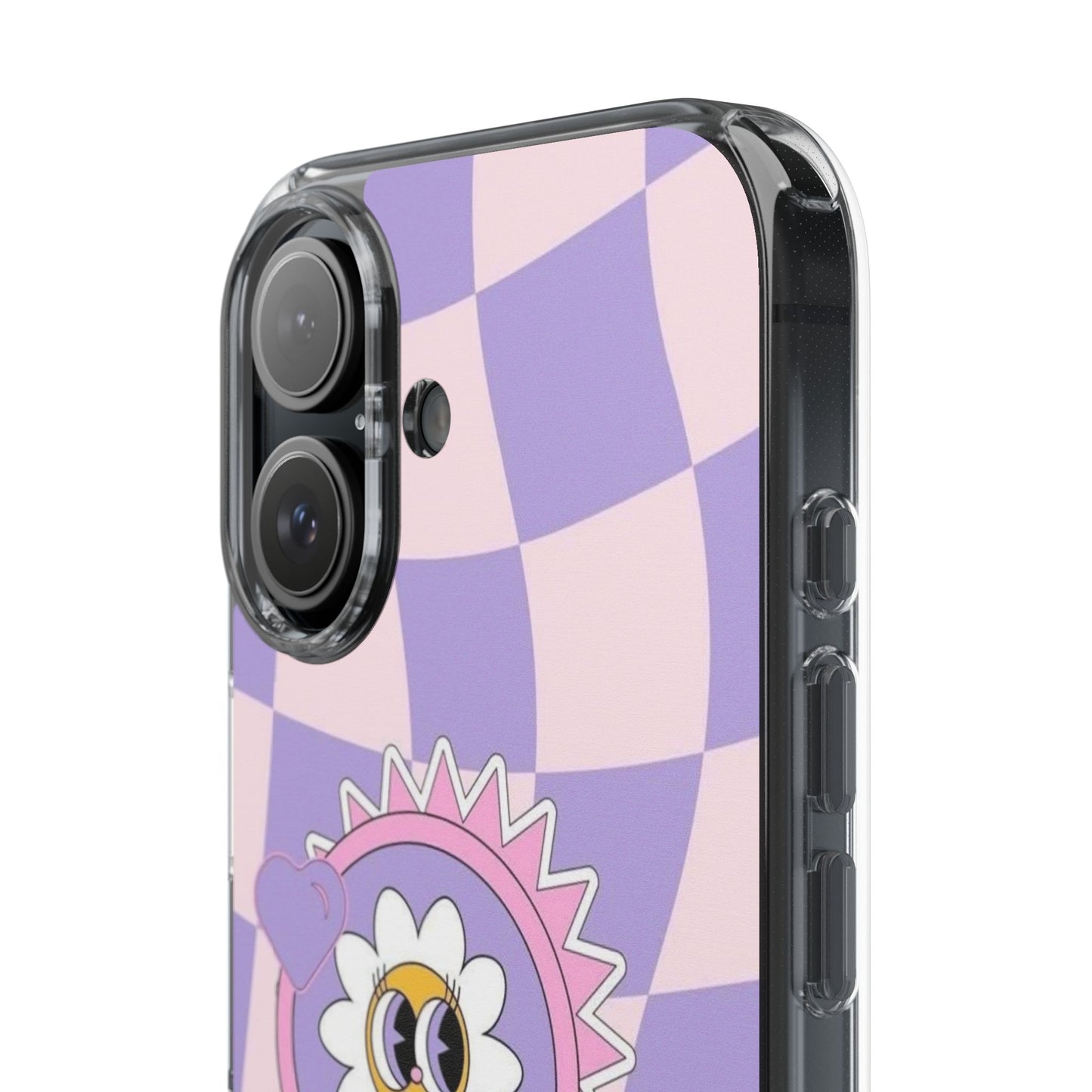 Clear Impact-Resistant Case — Cute Purple Checkerboard Dino with 'Mulu'