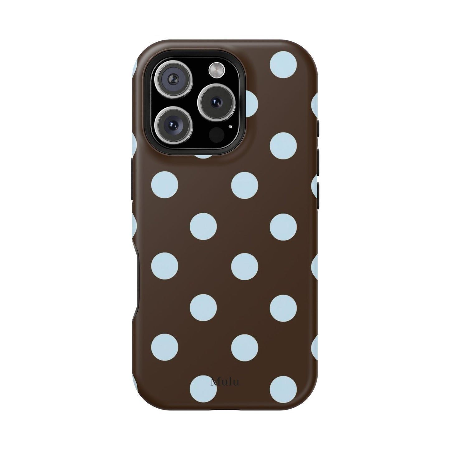 Polka Dot Magnetic Phone Case — Brown with Light Blue Dots, Impact-Resistant