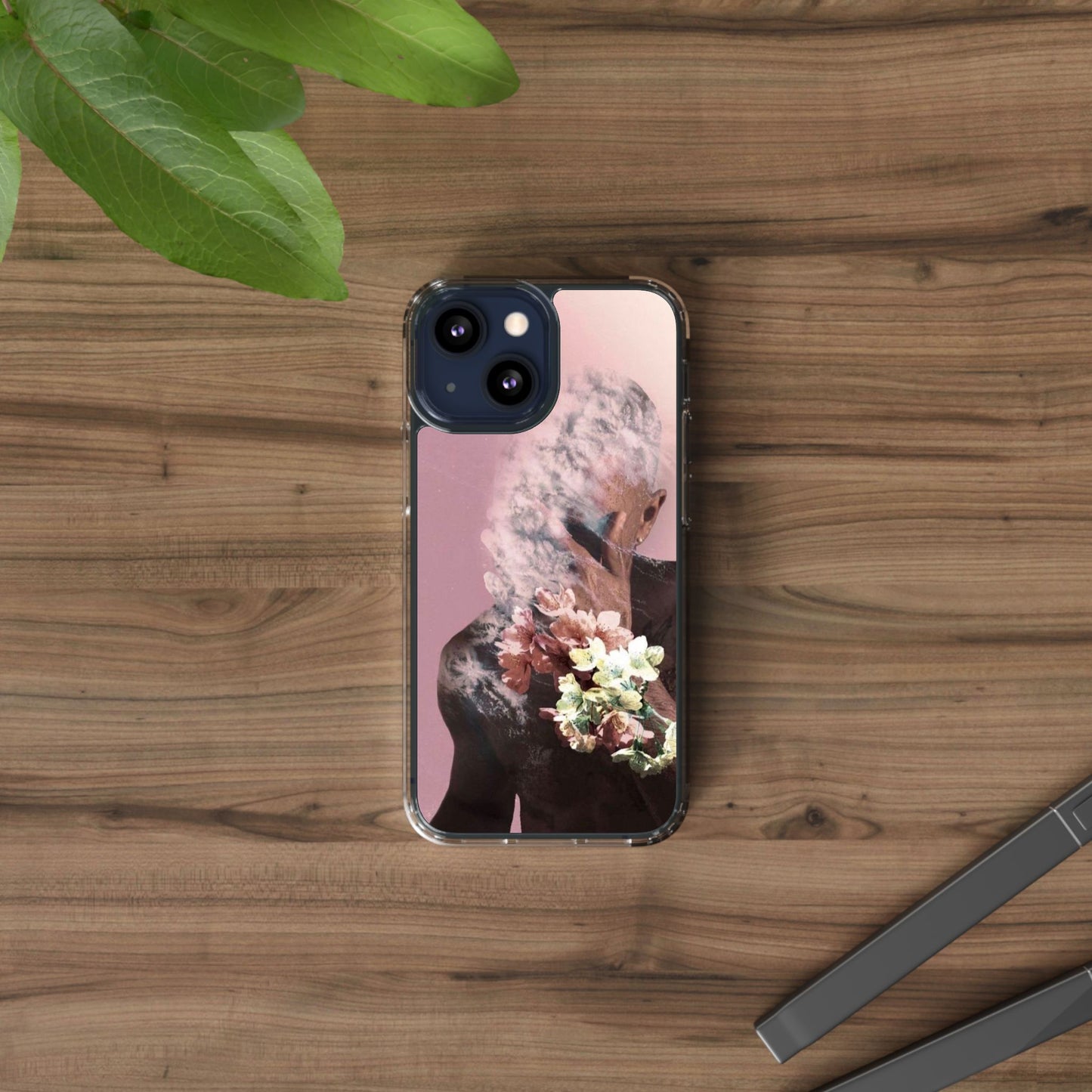 Clear Phone Case — Pink Floral Smoke Art iPhone Case