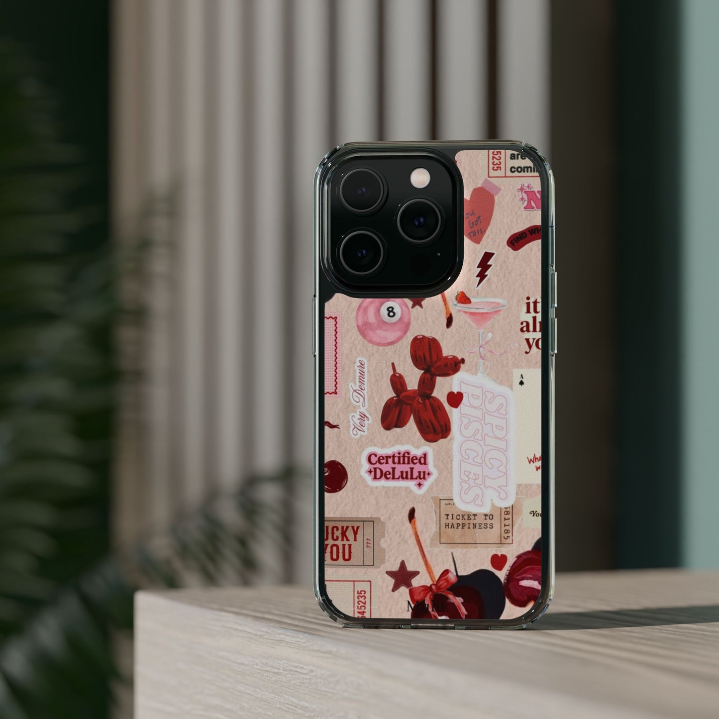 Clear Impact-Resistant Phone Case — Retro Cherry & Sticker Collage