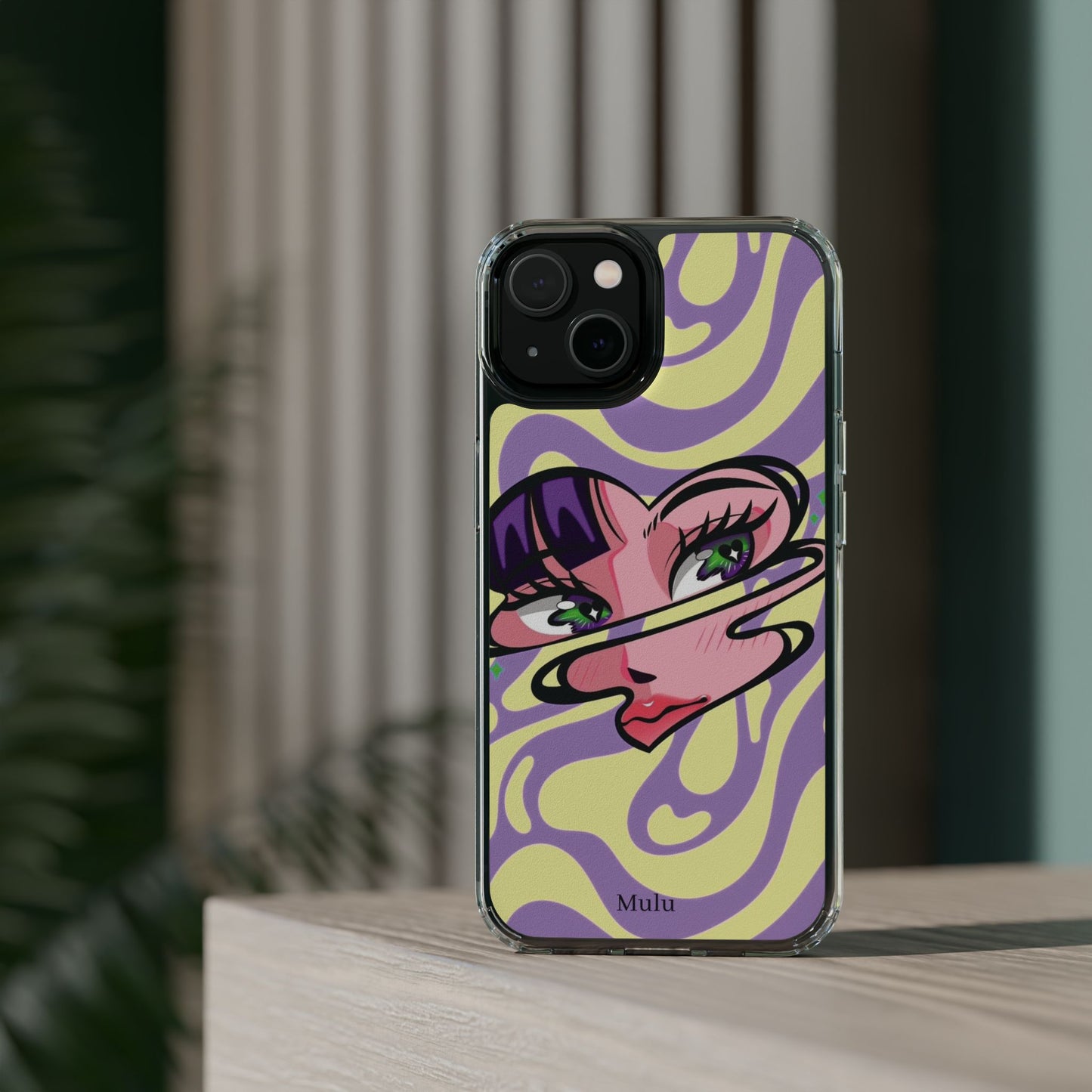 Clear Impact-Resistant Case — Retro Psychedelic Heart Face Design