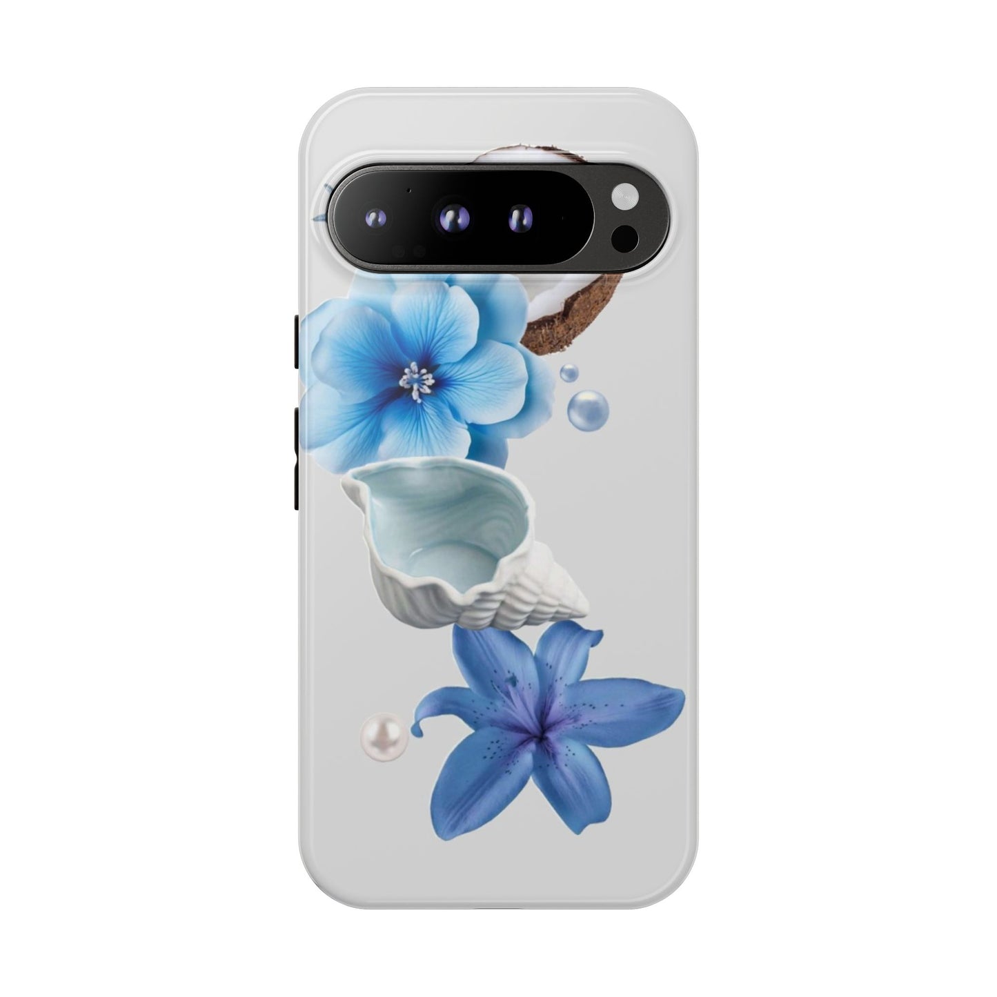 Tropical Blue Floral Phone Case — Coconut, Shell & Starfish Design