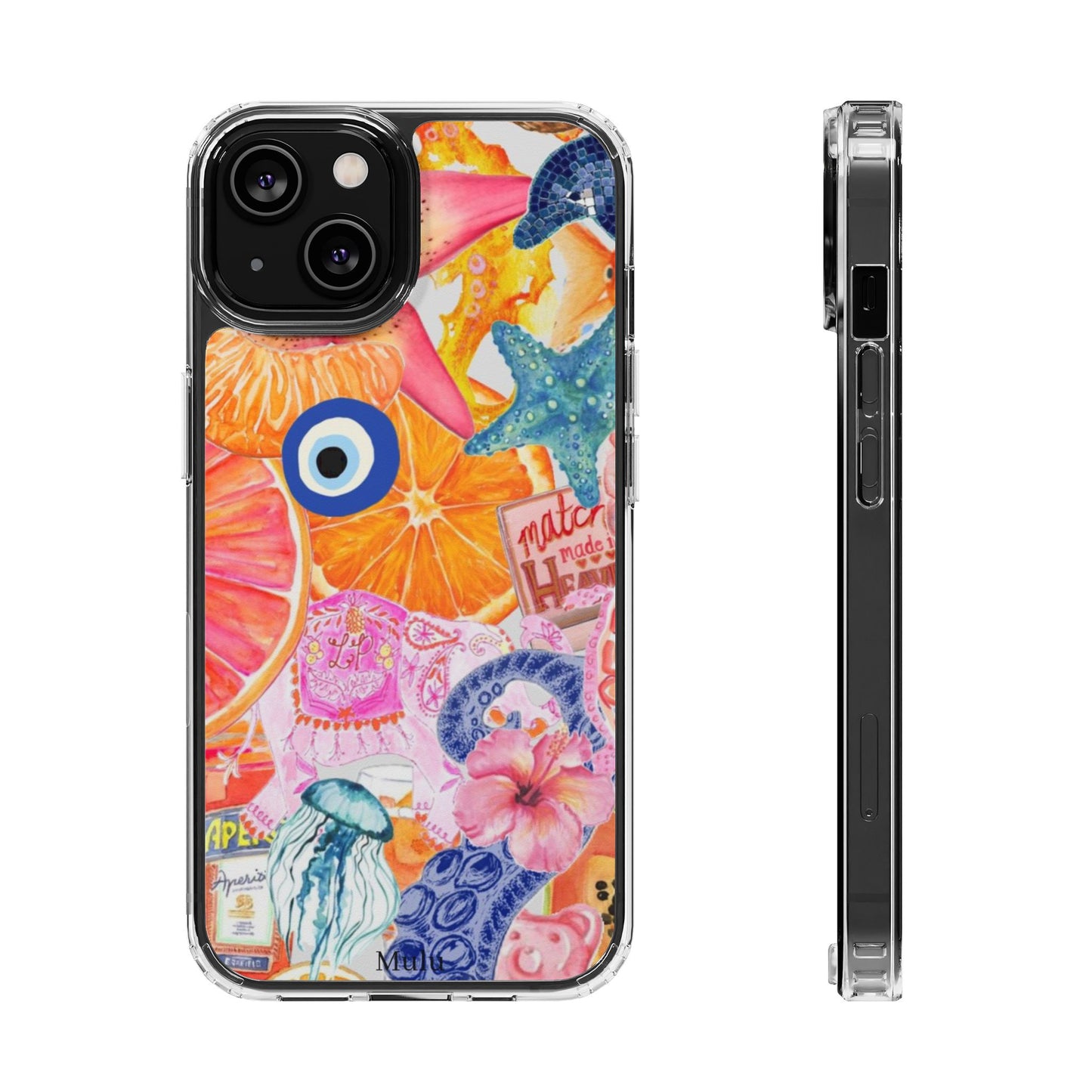 Clear Impact-Resistant Phone Case — Colorful Tropical Collage Design