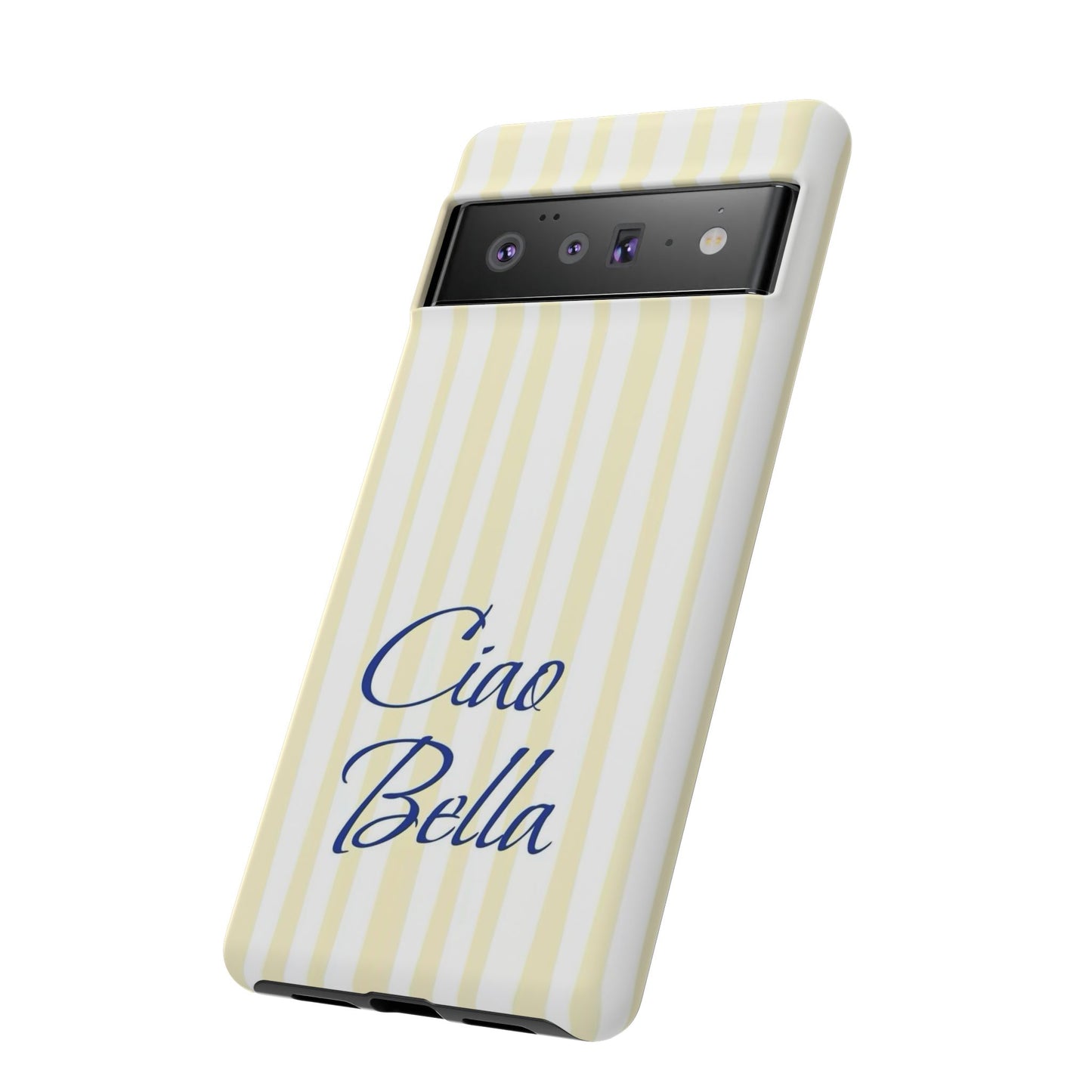 Ciao Bella Phone Case – Striped Elegant Italian Script Protective Cover