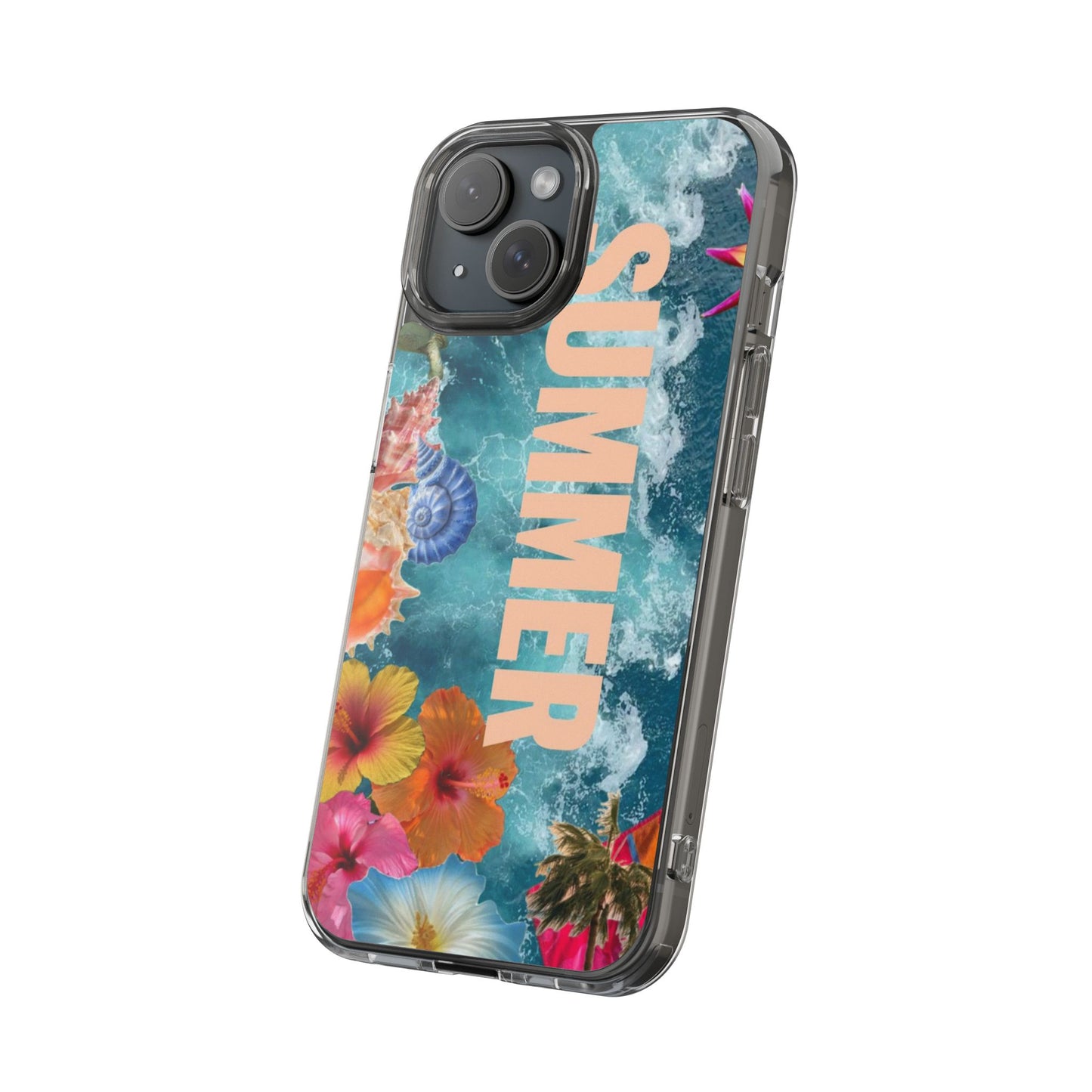 Summer Floral Clear Impact Phone Case — "SUMMER" Tropical Hibiscus Design