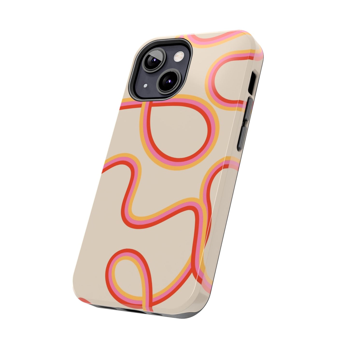 Retro Swirl Tough Phone Case — Beige Pink Orange Abstract Protection