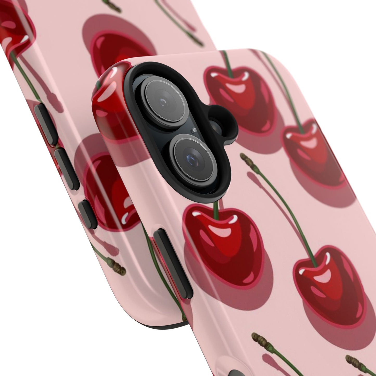 Cherry Pattern Tough Phone Case — Retro Pink Cherry Print Protective Phone Case