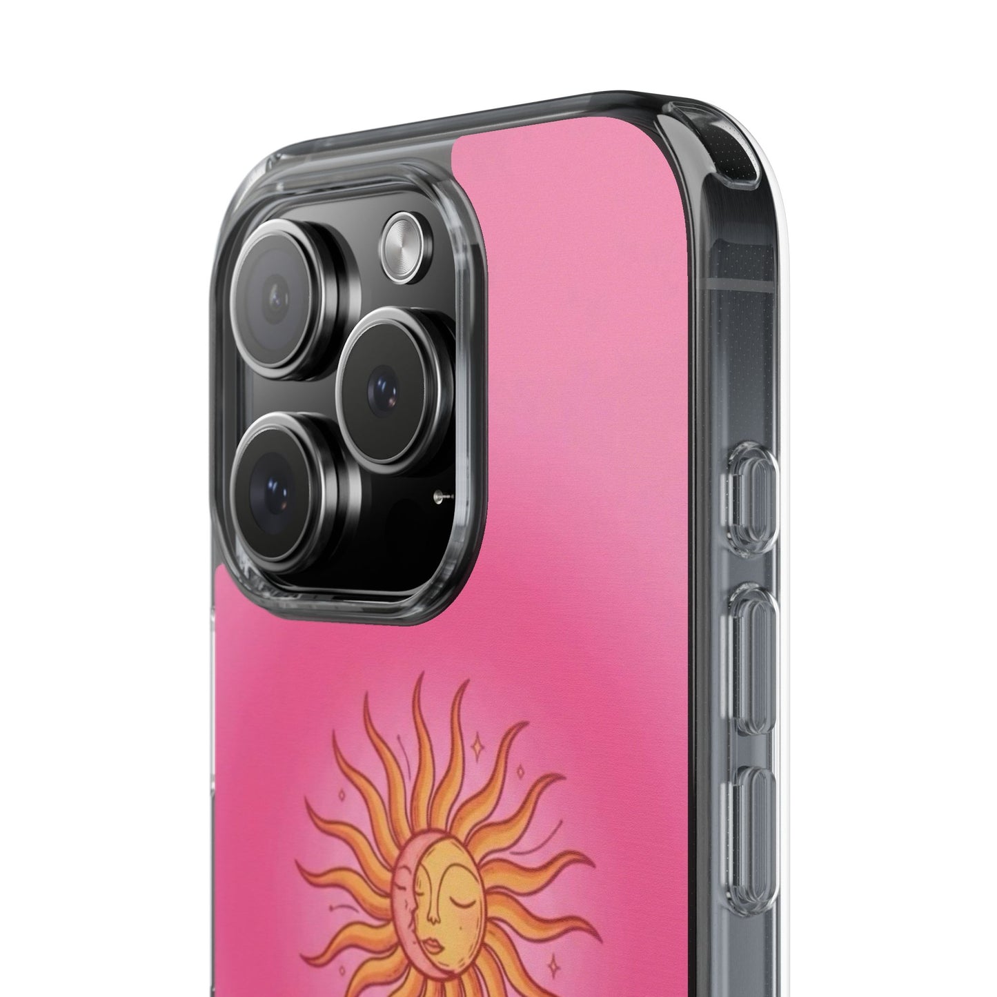 Pink Sun Phone Case — Radiant Sunburst Impact-Resistant Clear Case