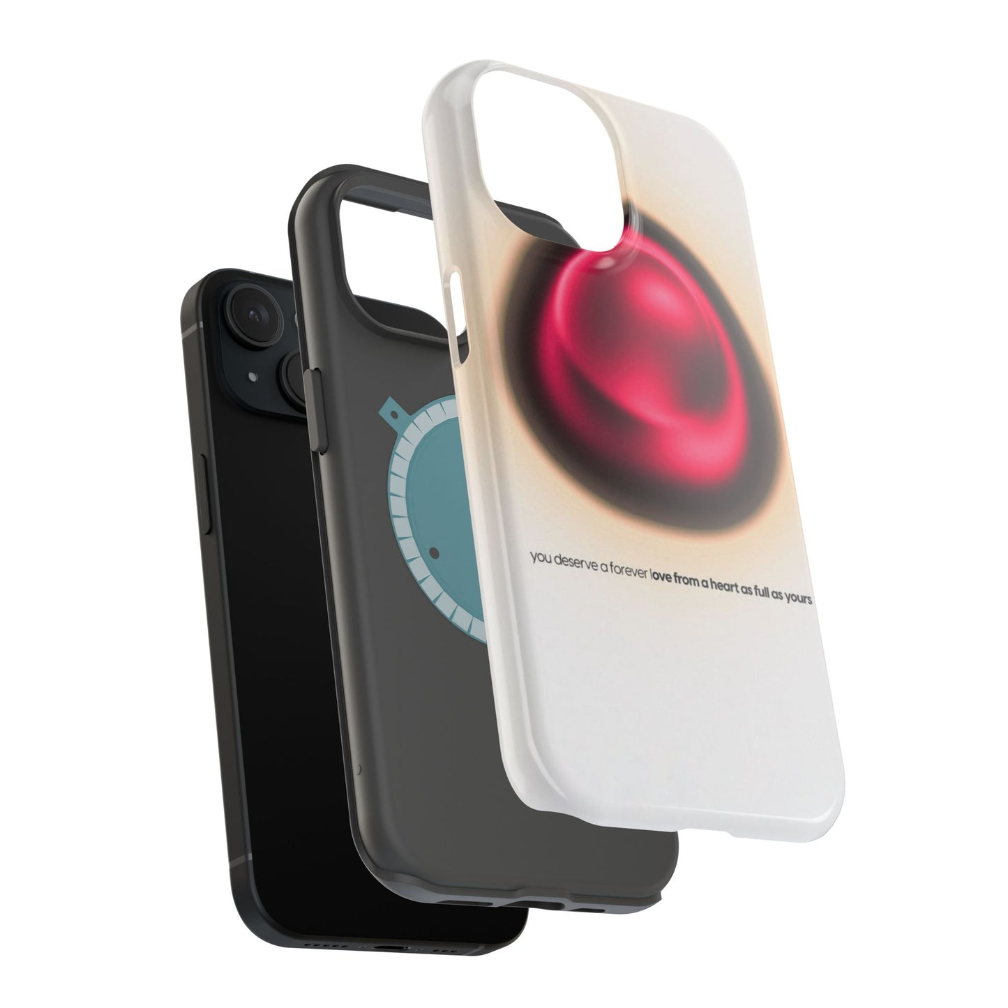 Protective Phone Case — Red Pearl Heart Design with 'You deserve a forever love' Text