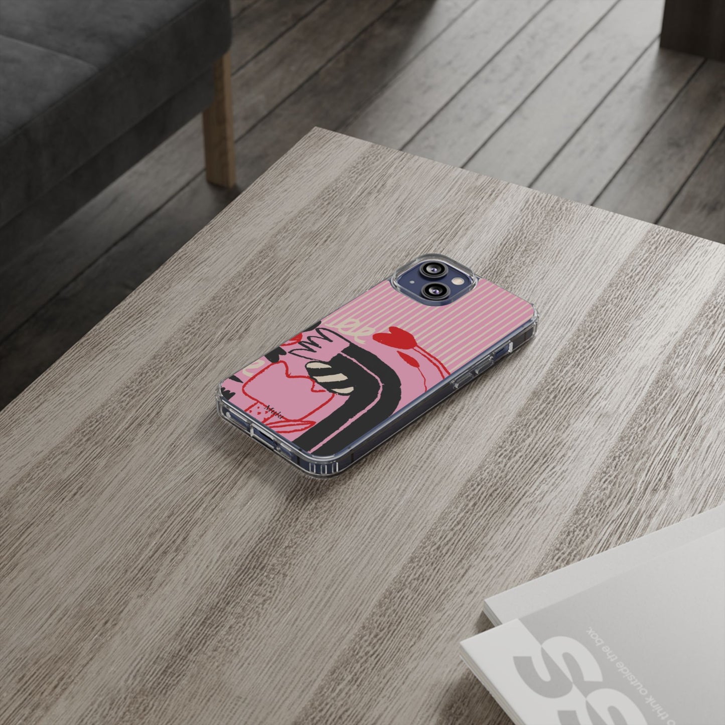 Clear Impact-Resistant Case — Pink Cute Heart Cartoon Design