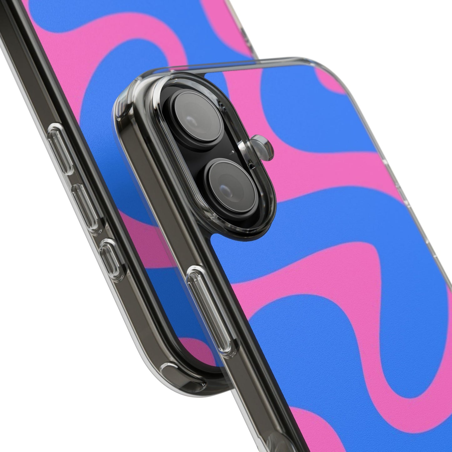 Clear Impact-Resistant Phone Case — Retro Blue & Pink Abstract Swirl