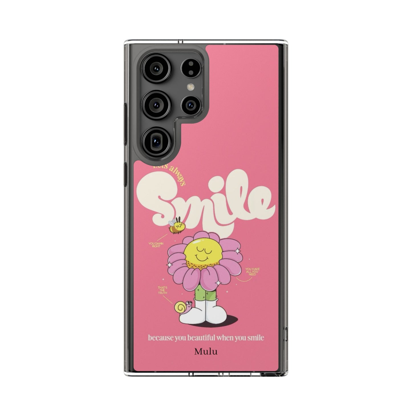 Clear Impact-Resistant Phone Case — Pink 'Smile' Flower Design