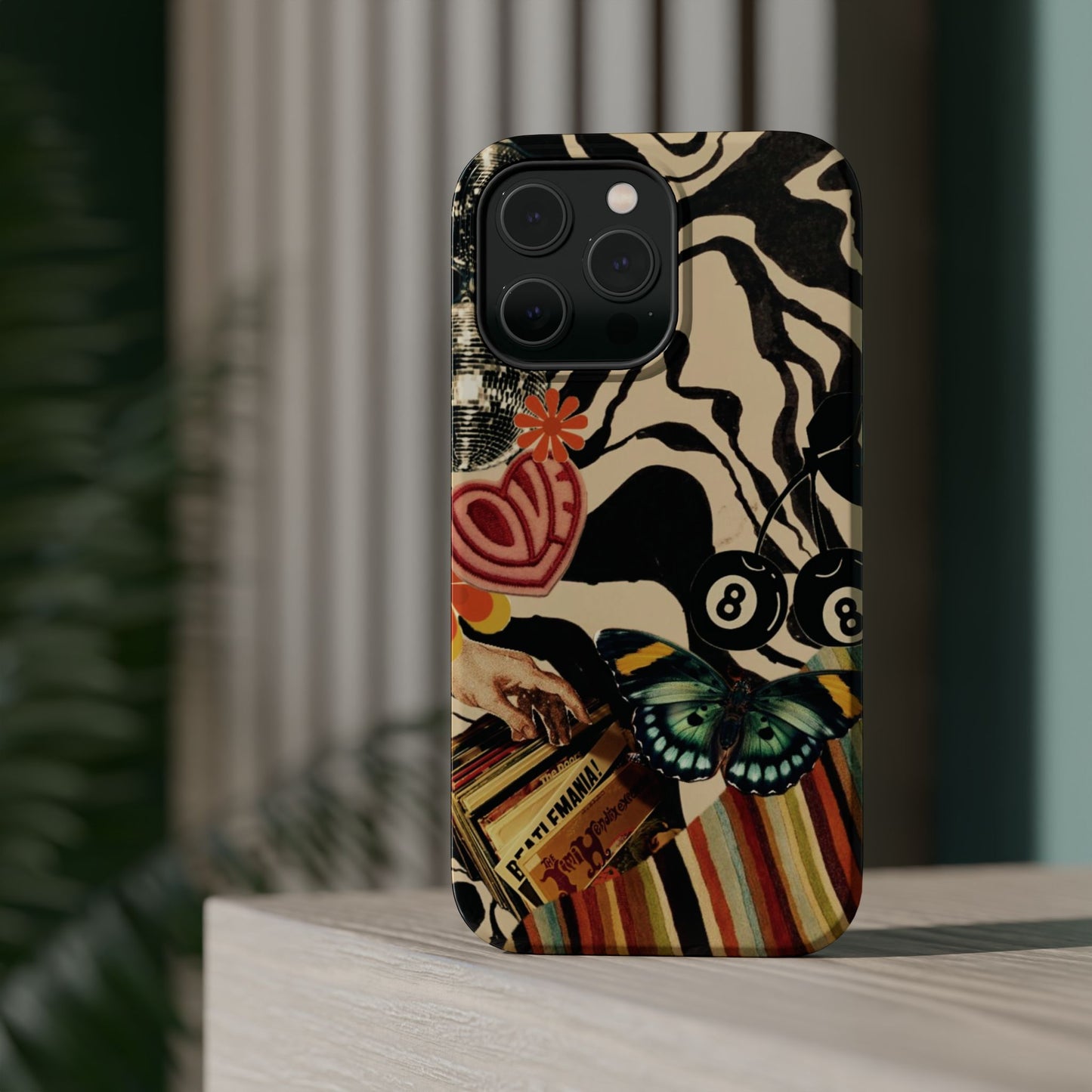 Phone Case — Retro Collage Magnetic Impact-Resistant Case with Butterfly & Zebra Print