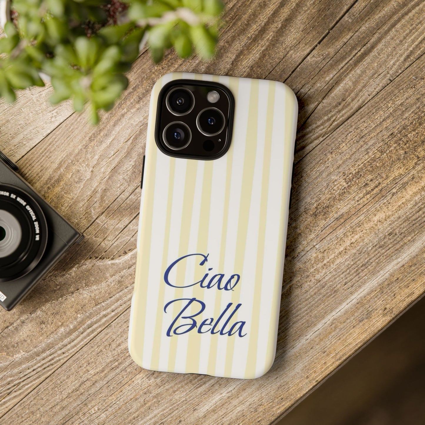 Ciao Bella Phone Case – Striped Elegant Italian Script Protective Cover