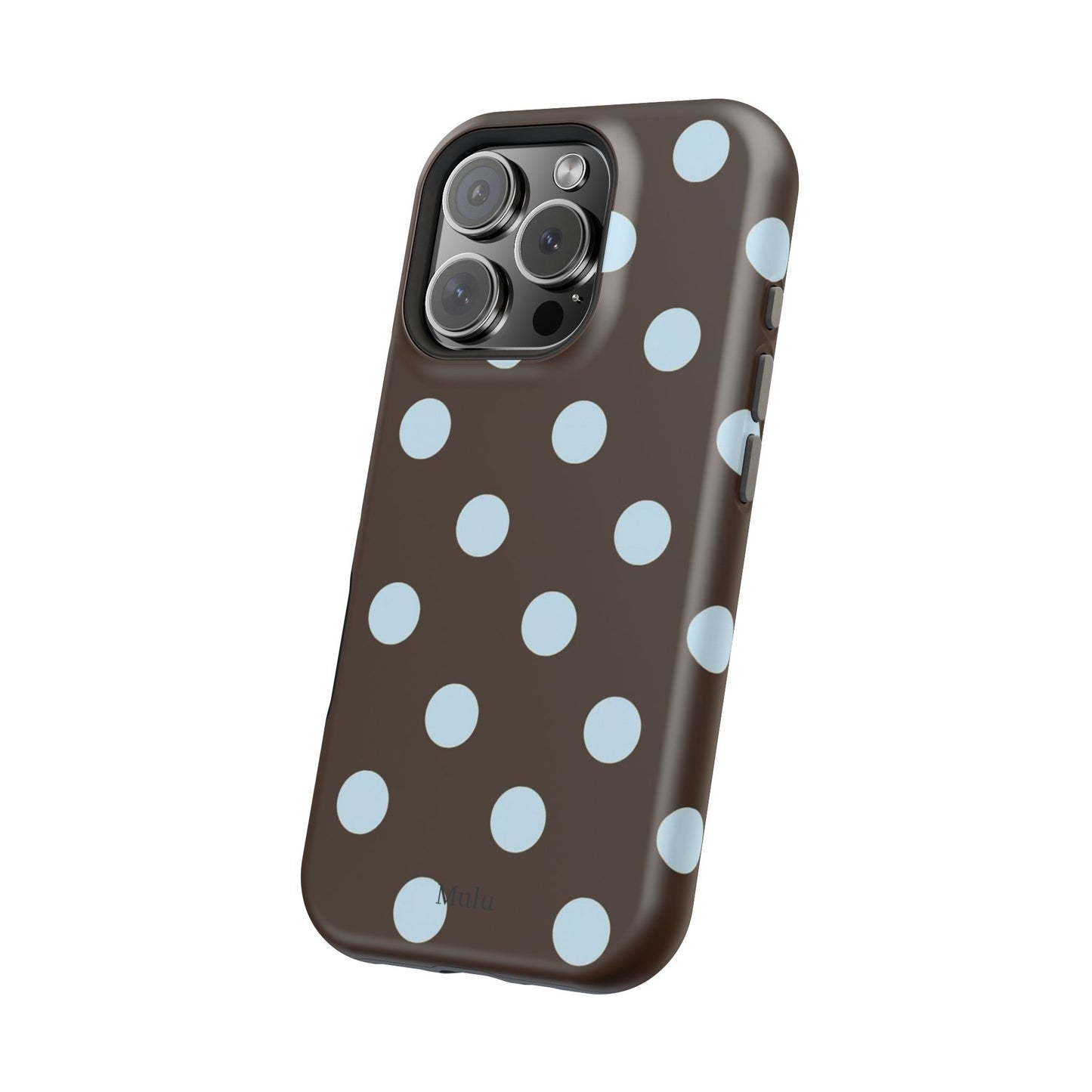 Polka Dot Magnetic Phone Case — Brown with Light Blue Dots, Impact-Resistant