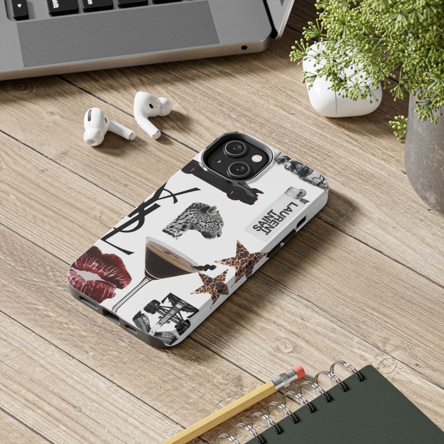 Tough Phone Case — Luxe Fashion Collage with Leopard, Martini & Kiss Print