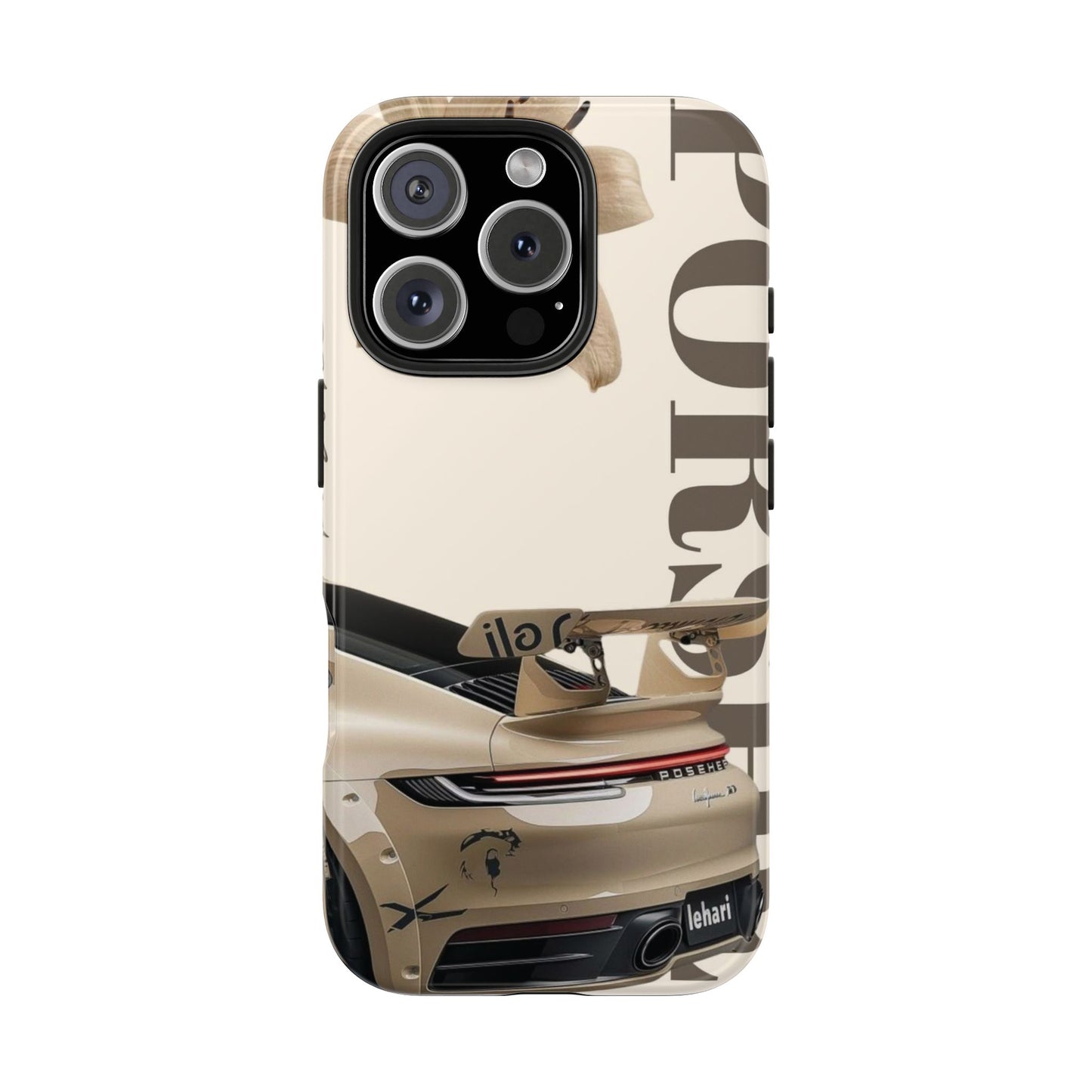 Tough Phone Case — Beige Sports Car Design with 'Tourist' Typography