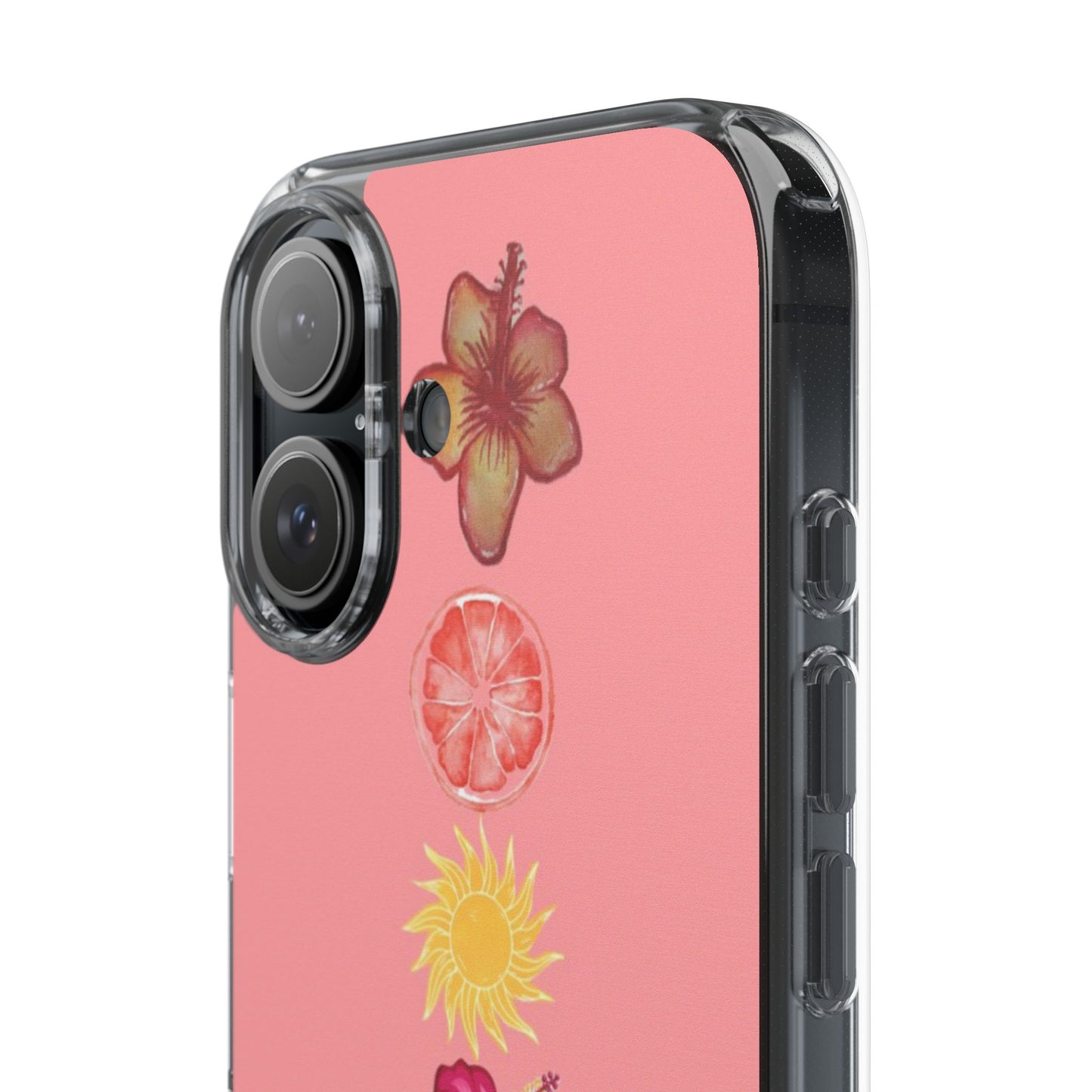 Clear Impact-Resistant Phone Case — Tropical Sun & Hibiscus Floral Design