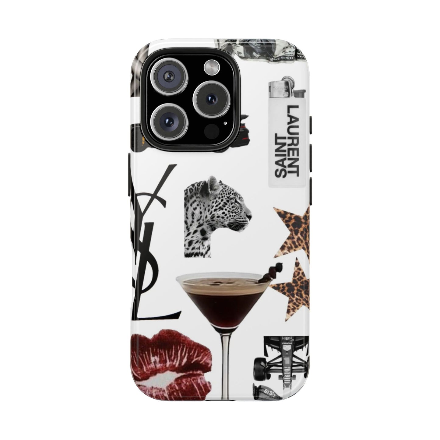 Tough Phone Case — Luxe Fashion Collage with Leopard, Martini & Kiss Print