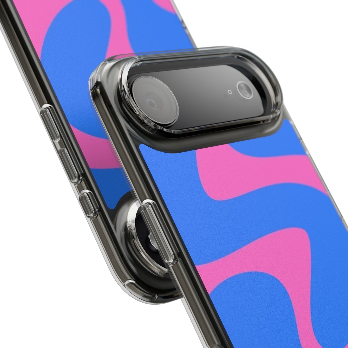 Clear Impact-Resistant Phone Case — Retro Blue & Pink Abstract Swirl