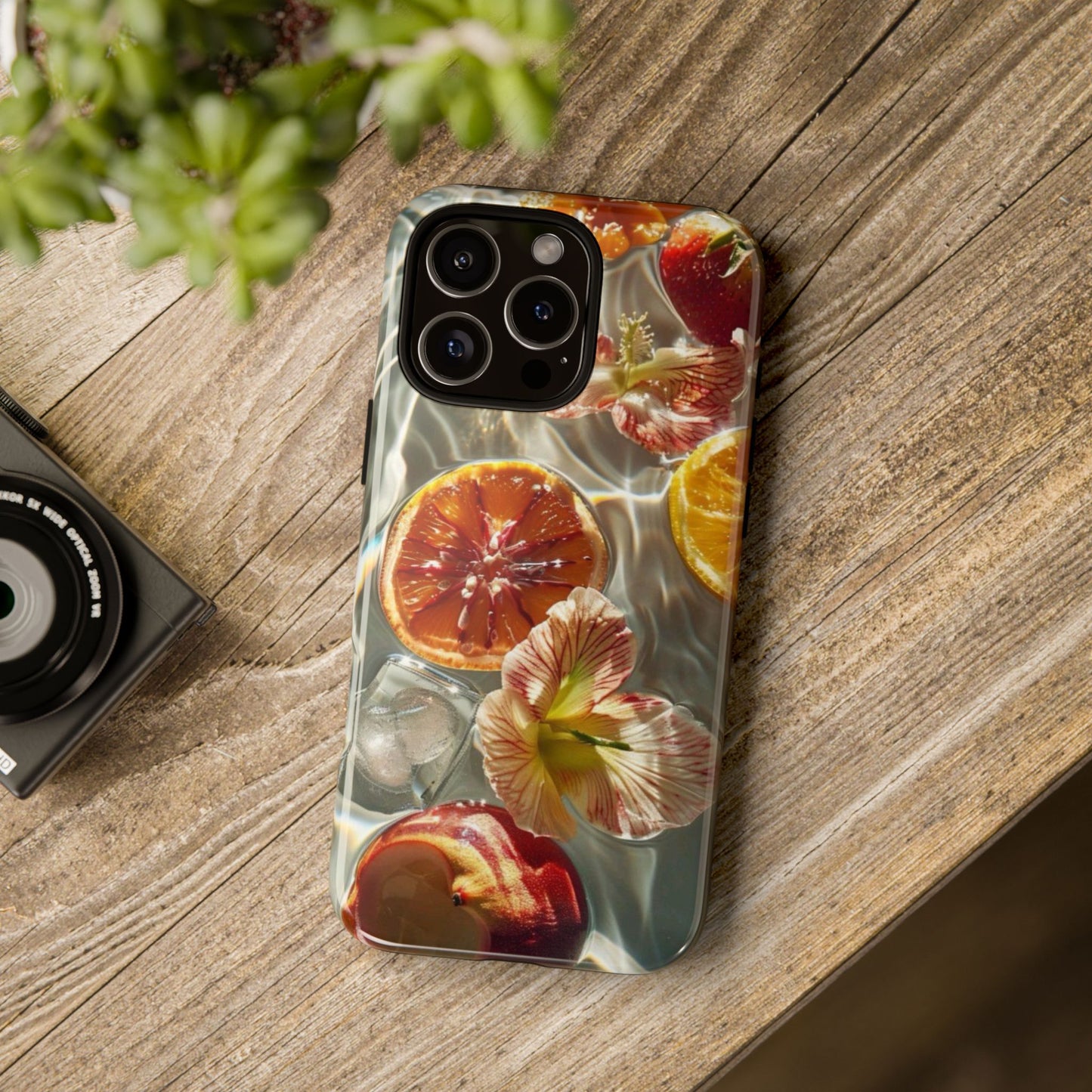 Citrus & Hibiscus Protective Phone Case – Summer Fruit Water Print Tough Case