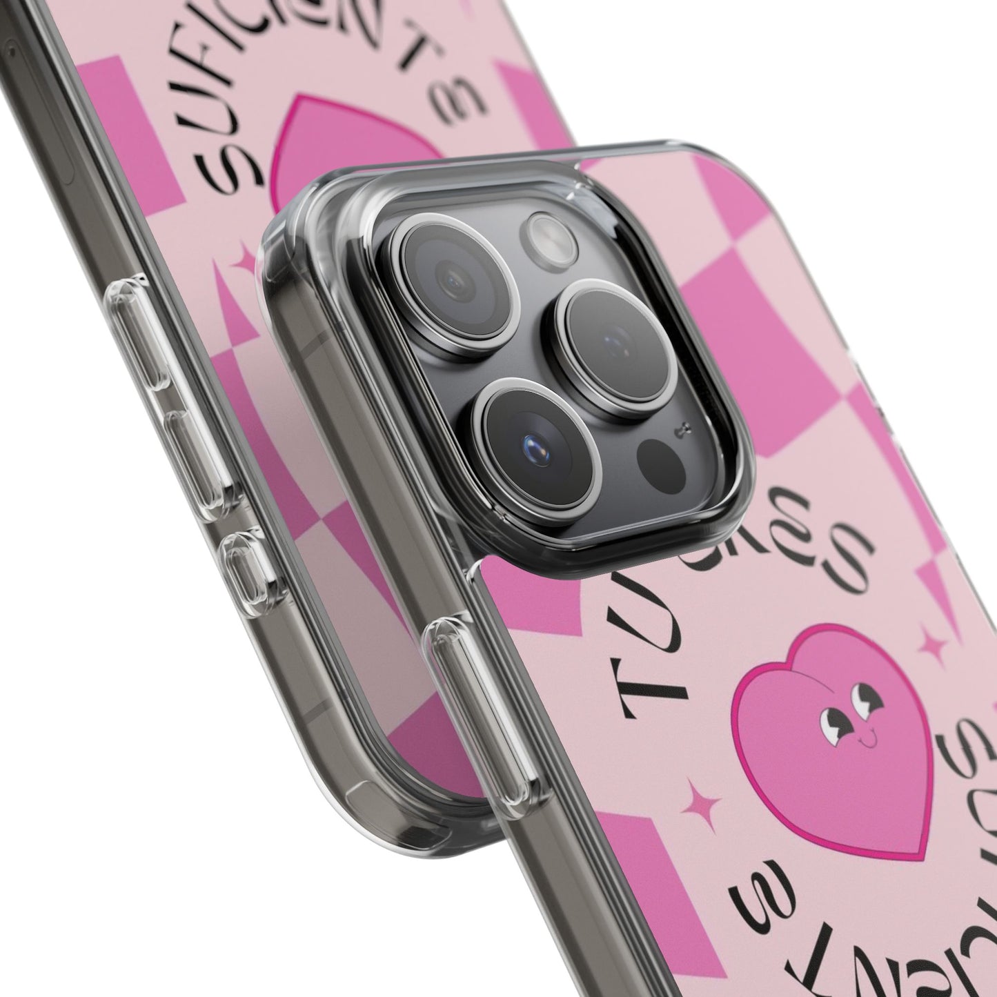 Clear Impact-Resistant Phone Case — Pink Checkerheart “Tu Eres Suficiente” Design