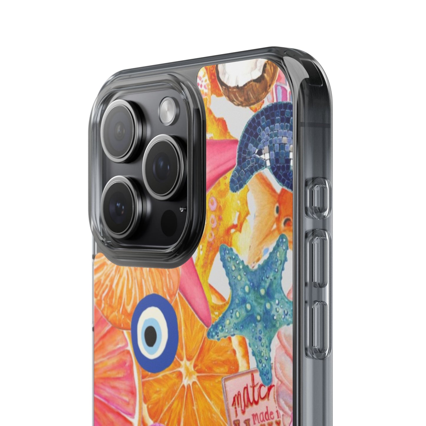 Clear Impact-Resistant Phone Case — Colorful Tropical Collage Design