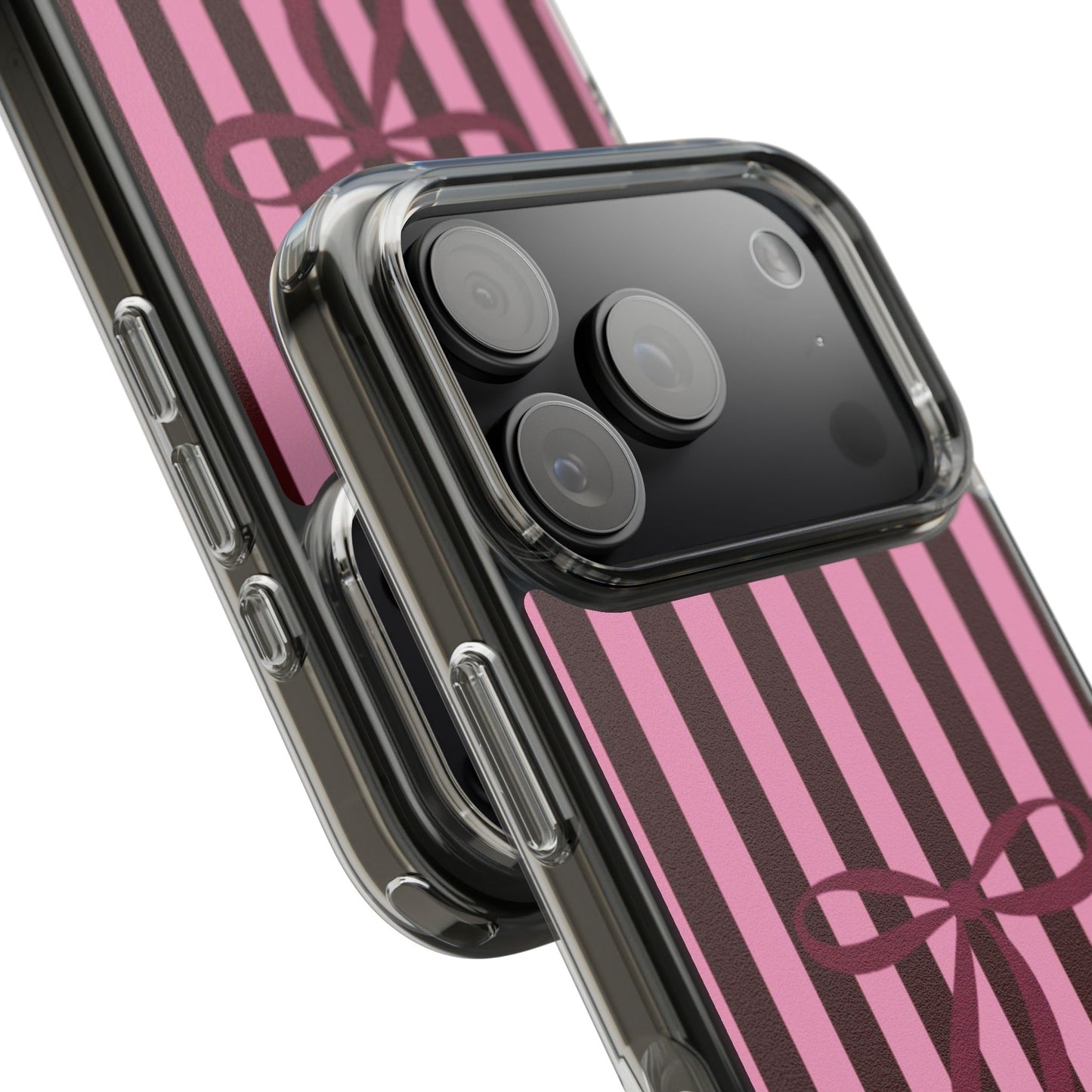Pink Striped Ribbon Clear Impact-Resistant Phone Case
