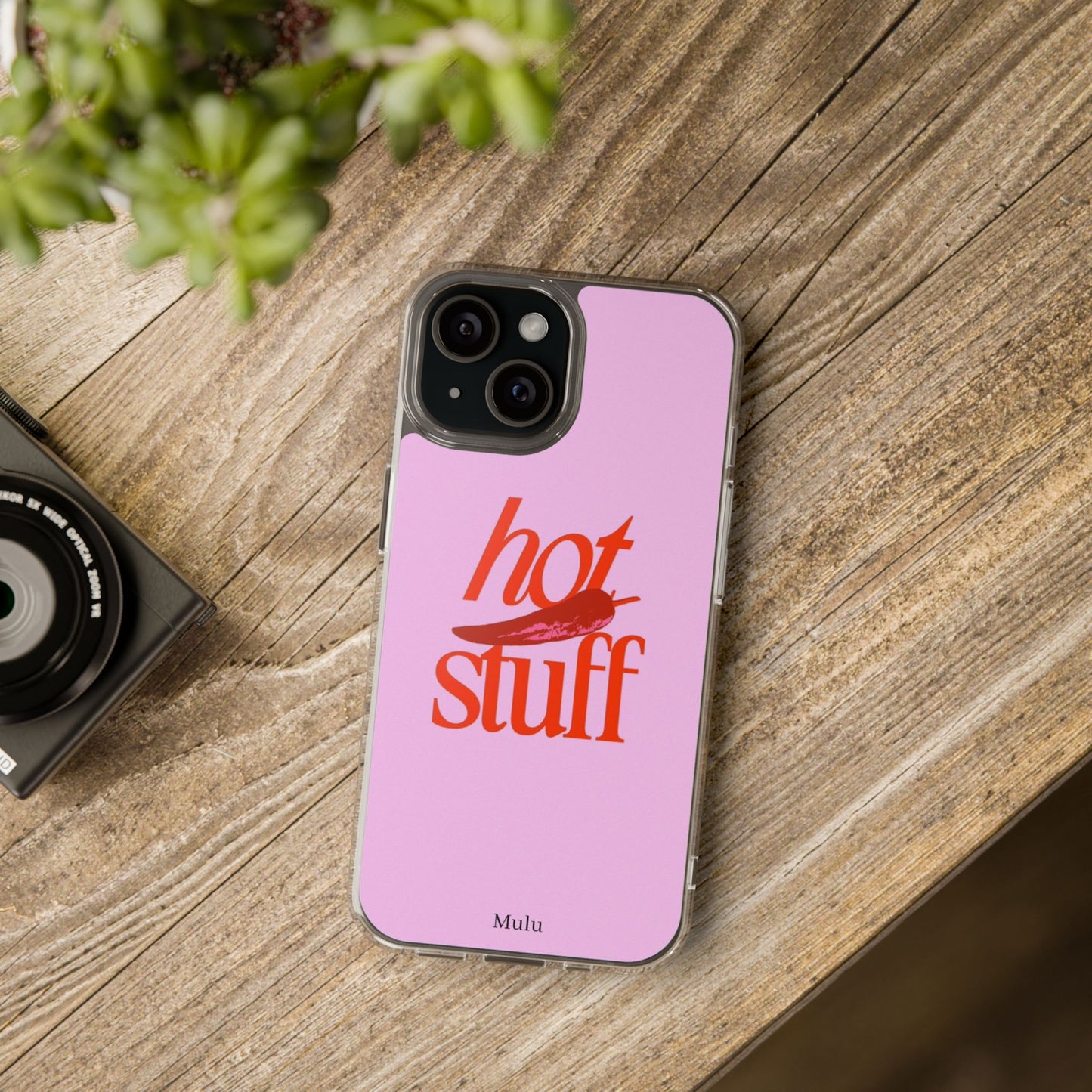 Hot Stuff Clear Impact Phone Case — Pink Retro Typography iPhone Cover