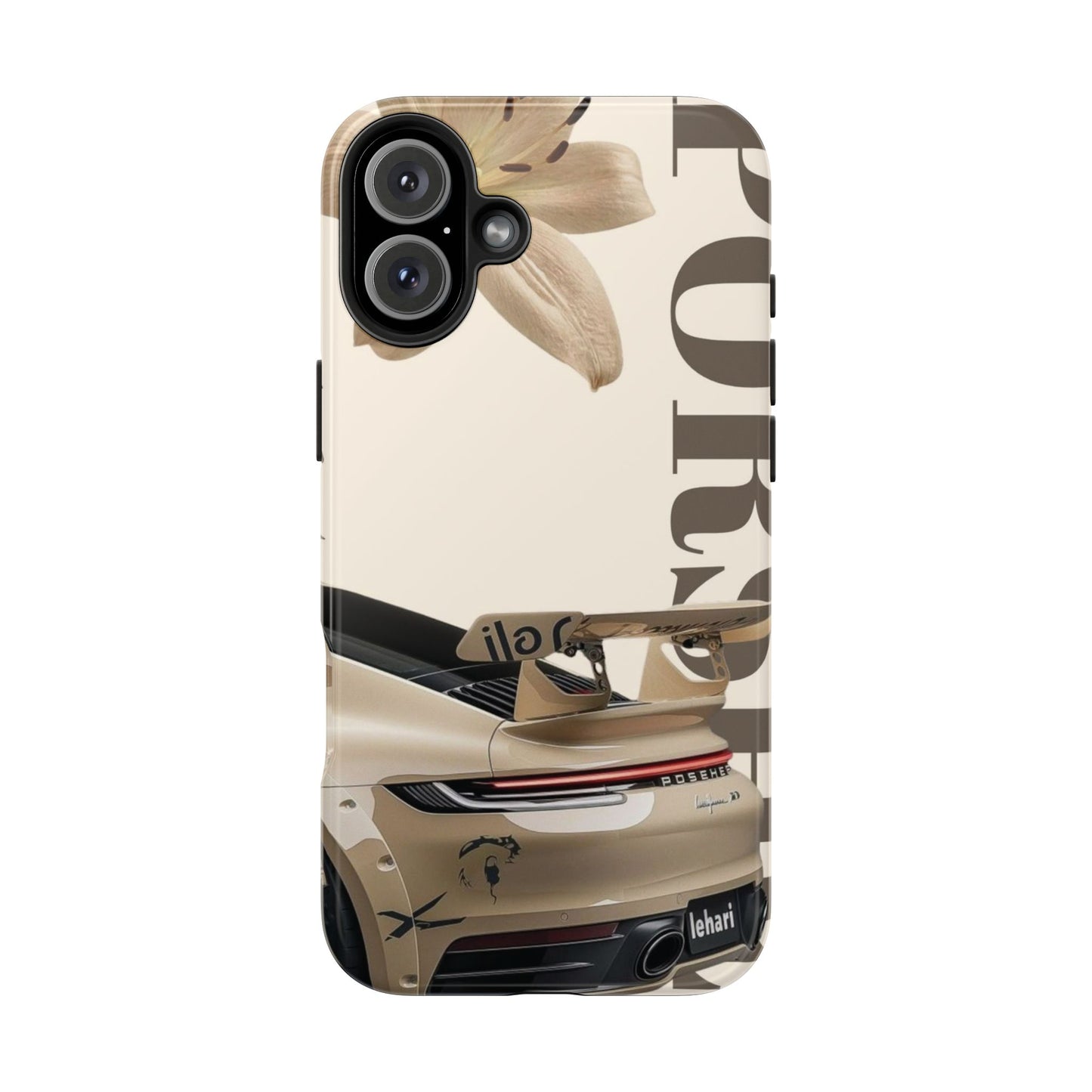 Tough Phone Case — Beige Sports Car Design with 'Tourist' Typography