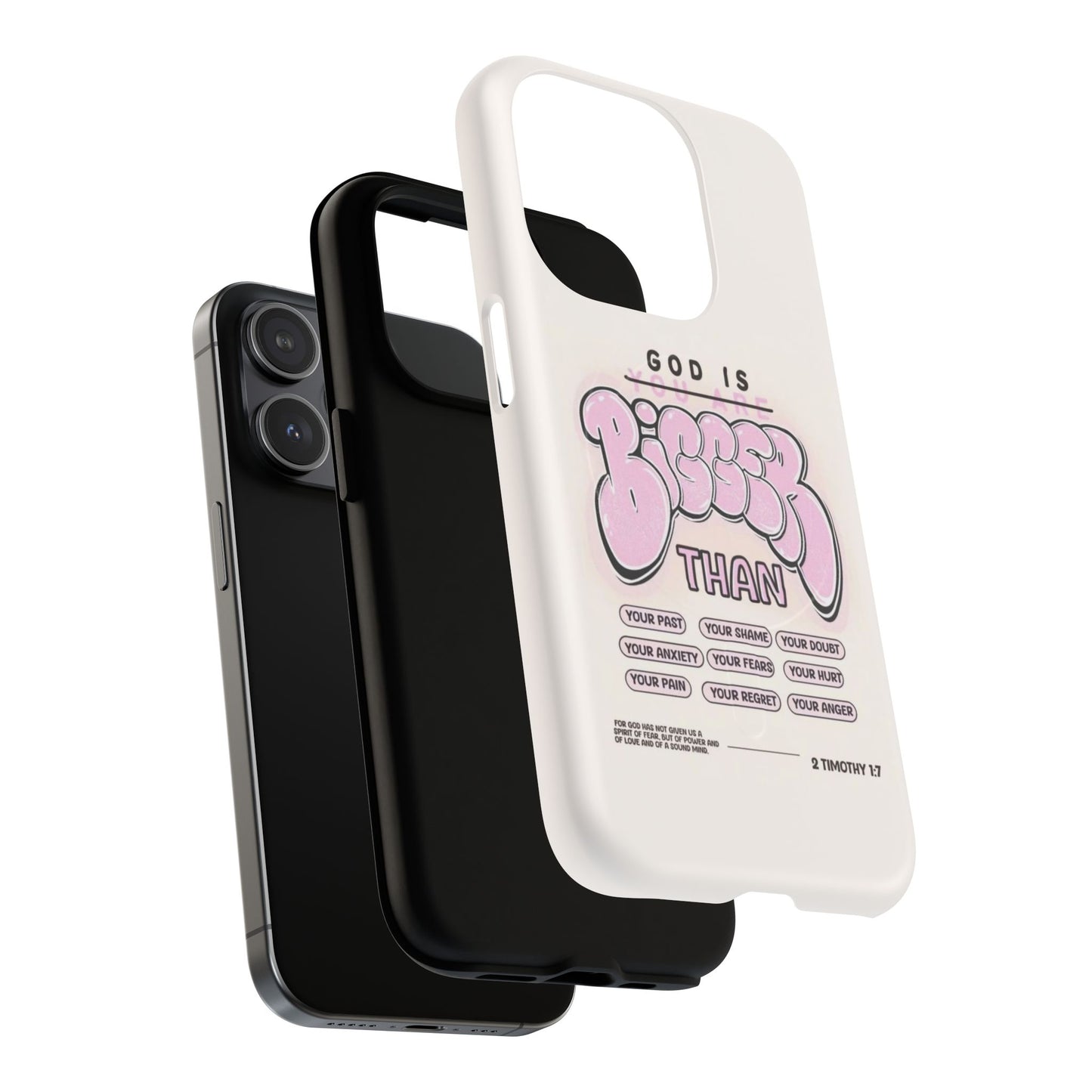 Tough Magnetic Phone Case — "God Is Bigger Than" Inspirational Pink Bubble Design