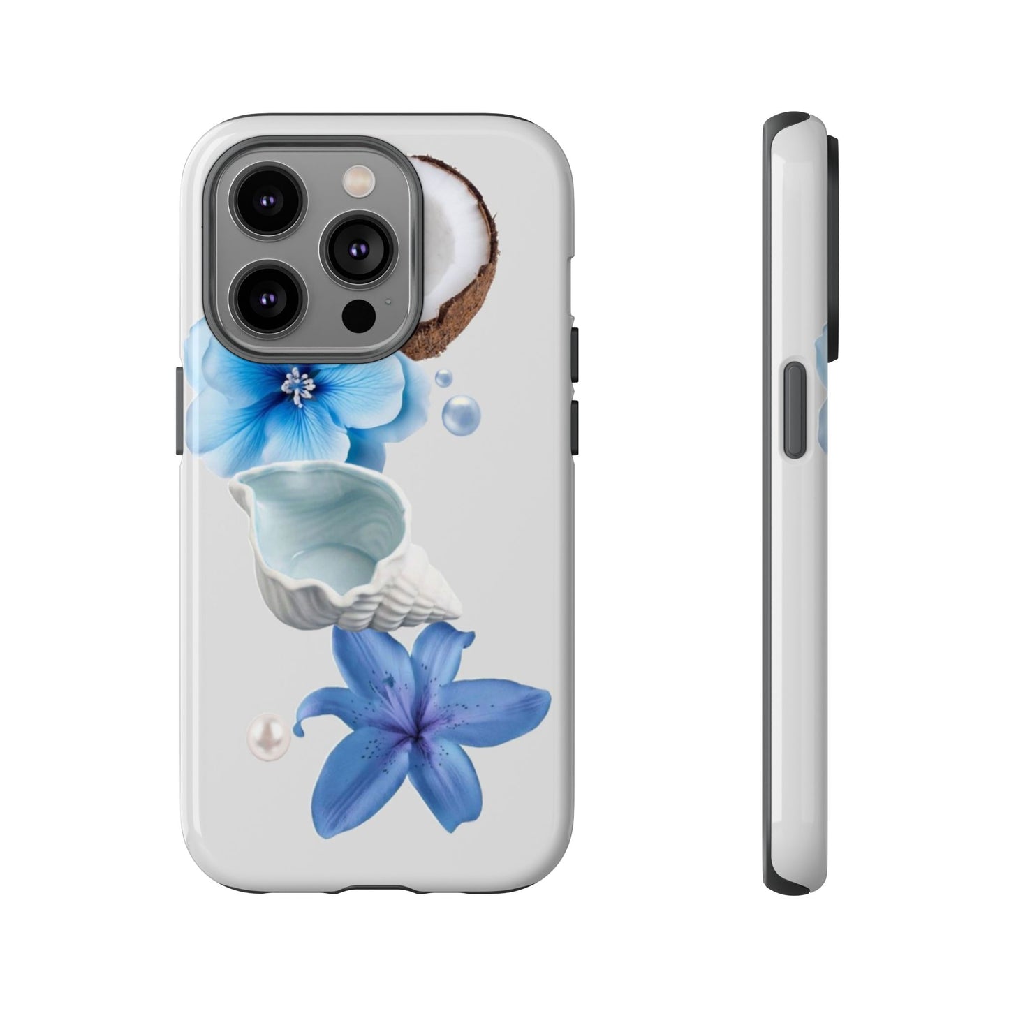 Tropical Blue Floral Phone Case — Coconut, Shell & Starfish Design