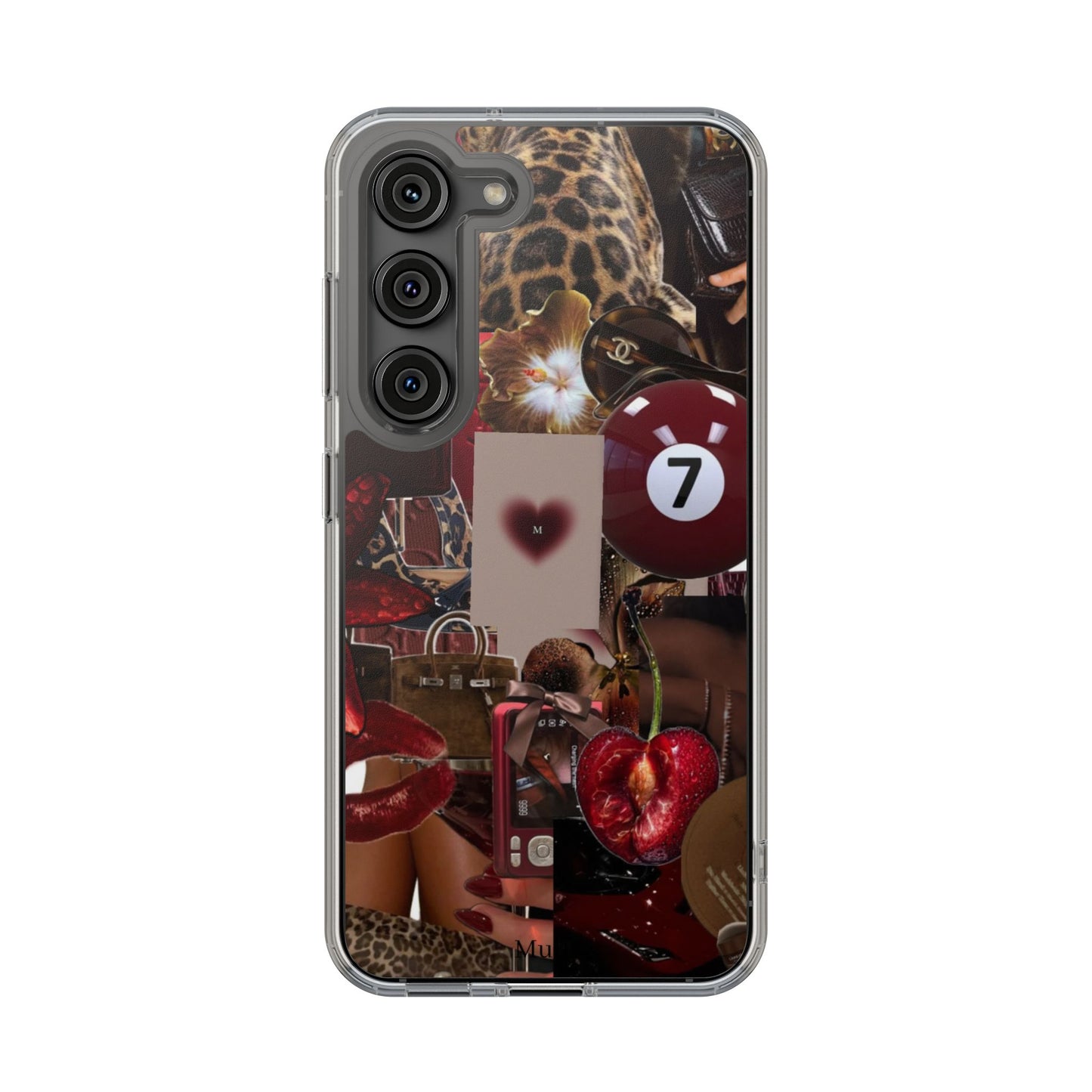 Clear Impact-Resistant Phone Case — Retro Cherry Collage Design