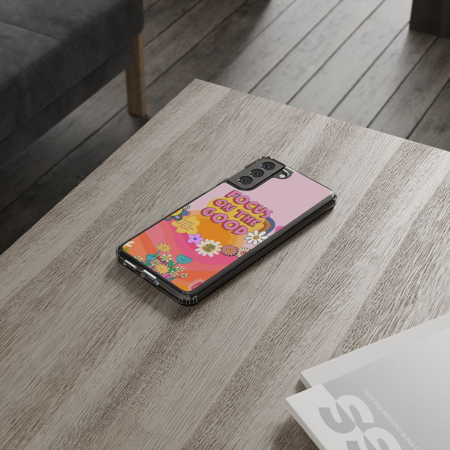 Clear Impact-Resistant Case — "Focus On The Good" Retro Floral Phone Cover