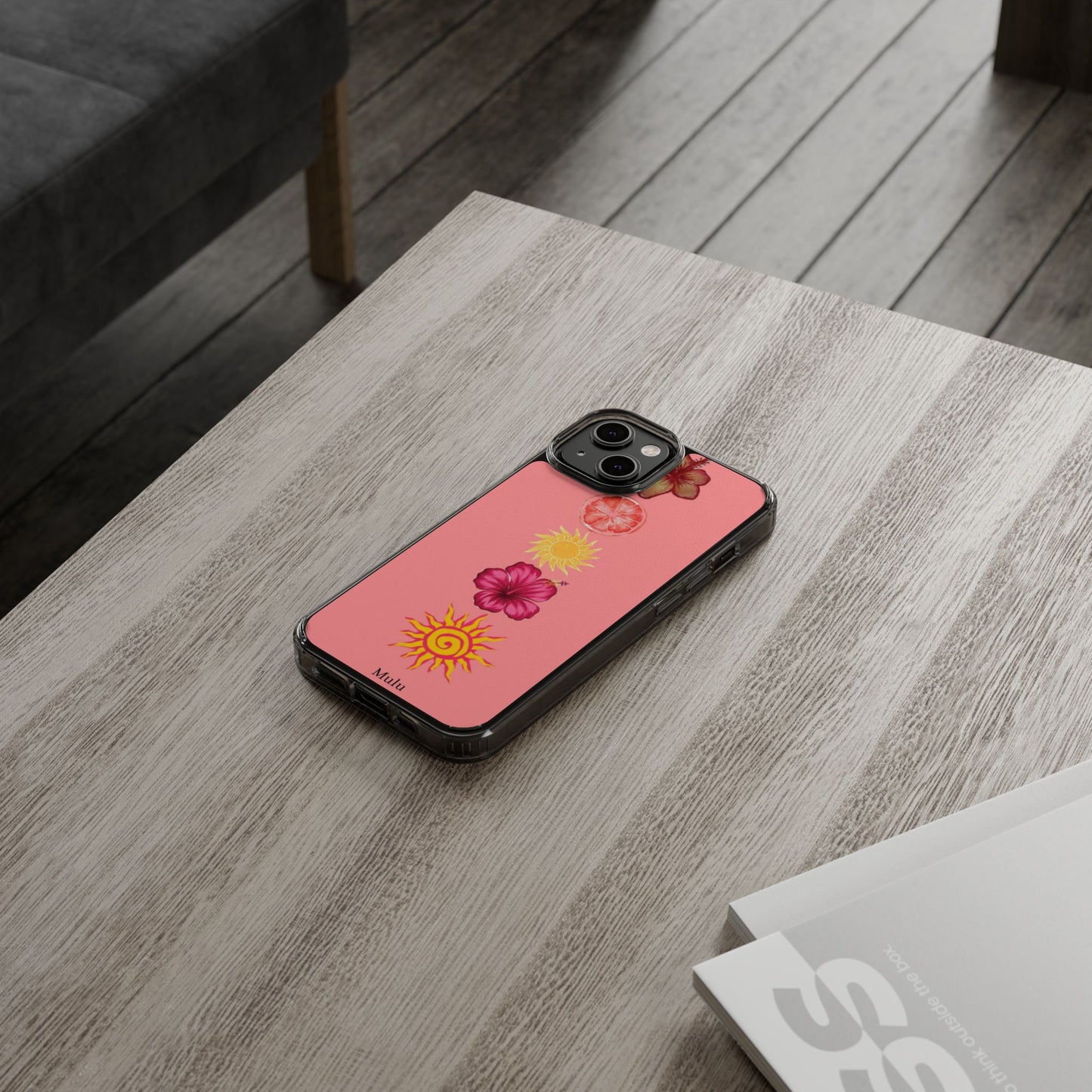 Clear Impact-Resistant Phone Case — Tropical Sun & Hibiscus Floral Design