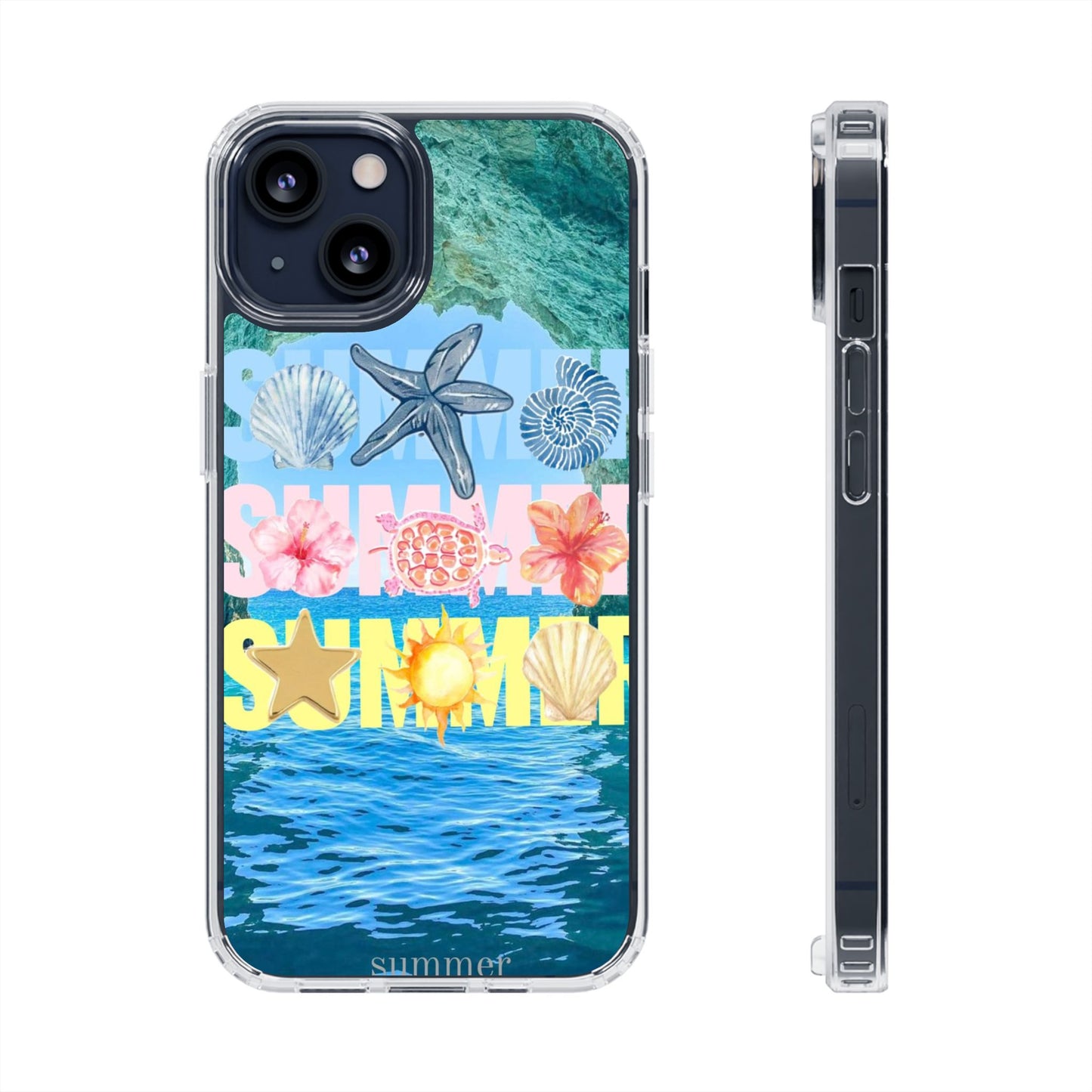 Clear Summer Beach Phone Case — Impact‑Resistant Tropical Design
